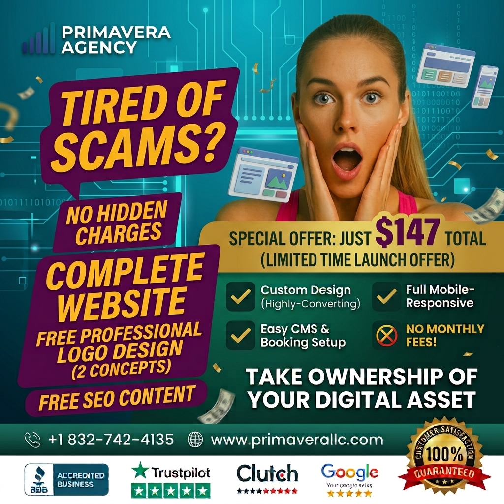 Primavera Agency Facebook ad: Custom Website + Free Logo Design | From $147