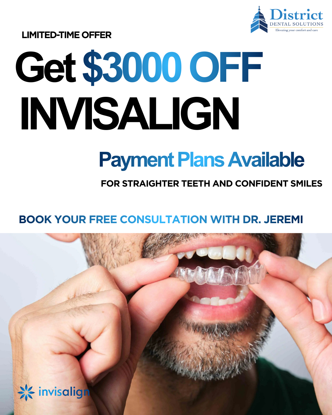 District Dental Solutions Facebook ad: Limited Time: $3,000 OFF Invisalign in Washington