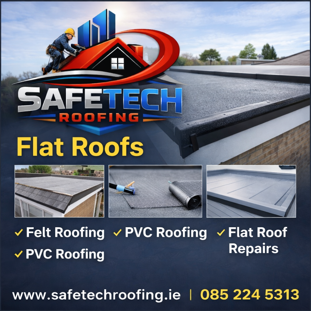 Safetech Roofing Facebook ad: Flat Roof Installation & Repairs
