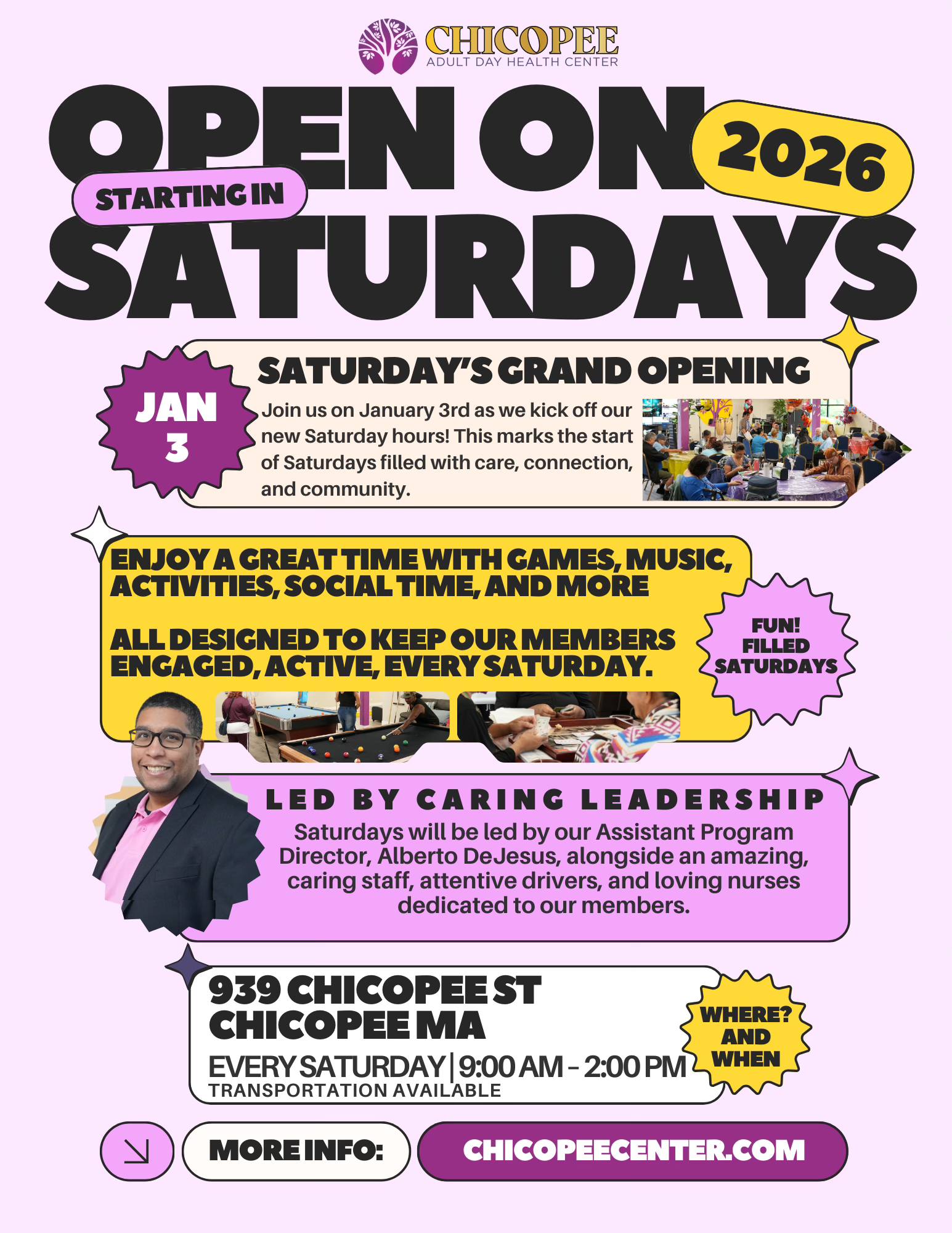 Chicopee Adult Day Health Center Facebook ad: EXCITING NEWS FOR OUR CHICOPEE COMMUNITY!