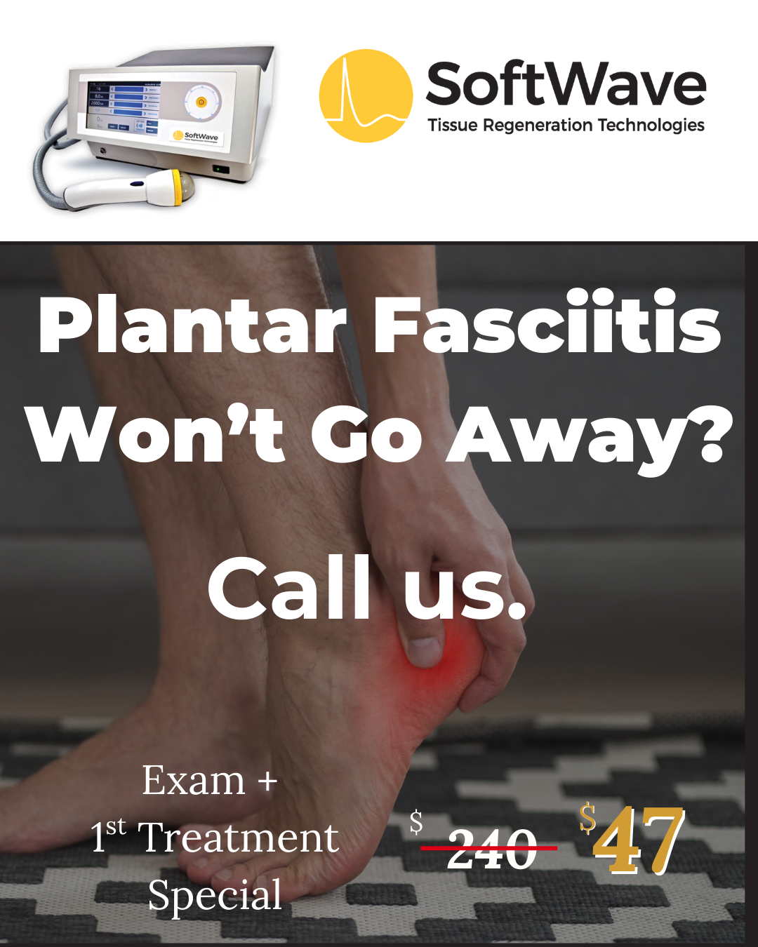 The List Chiropractic Facebook ad: $47 SoftWave Pain Relief Visit (Exam + Treatment)