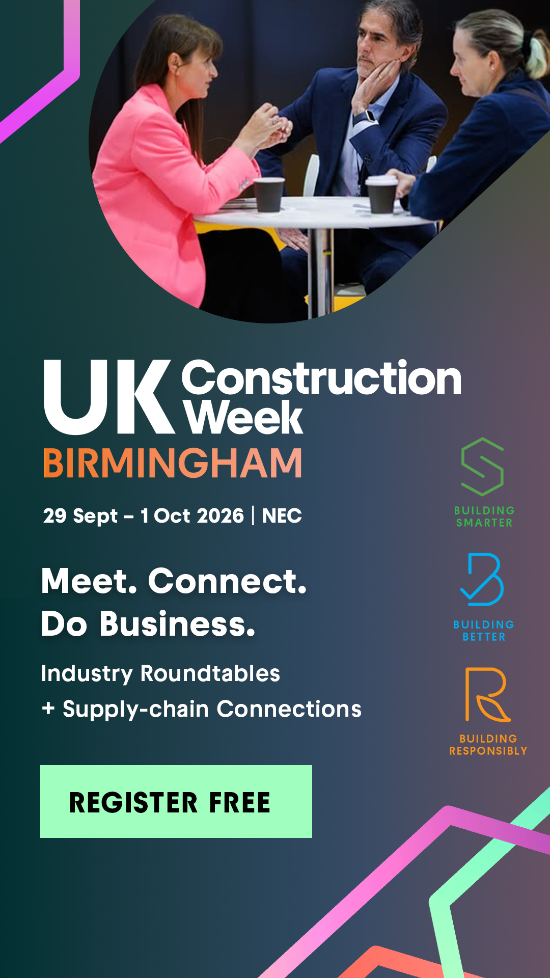 UK Construction Week Facebook ad from Aug 14, 2026