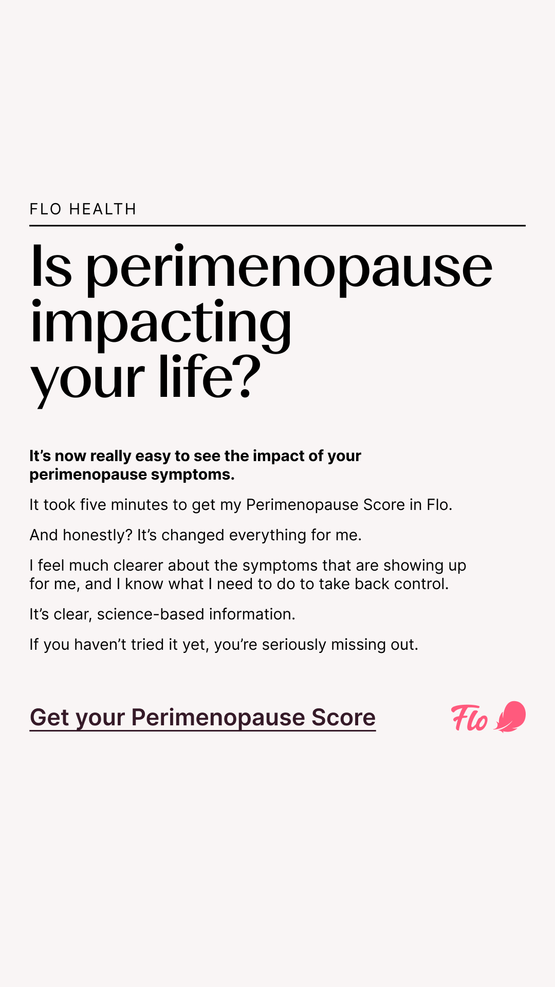 Flo For Perimenopause Facebook ad: Flo is used by 420m+ users