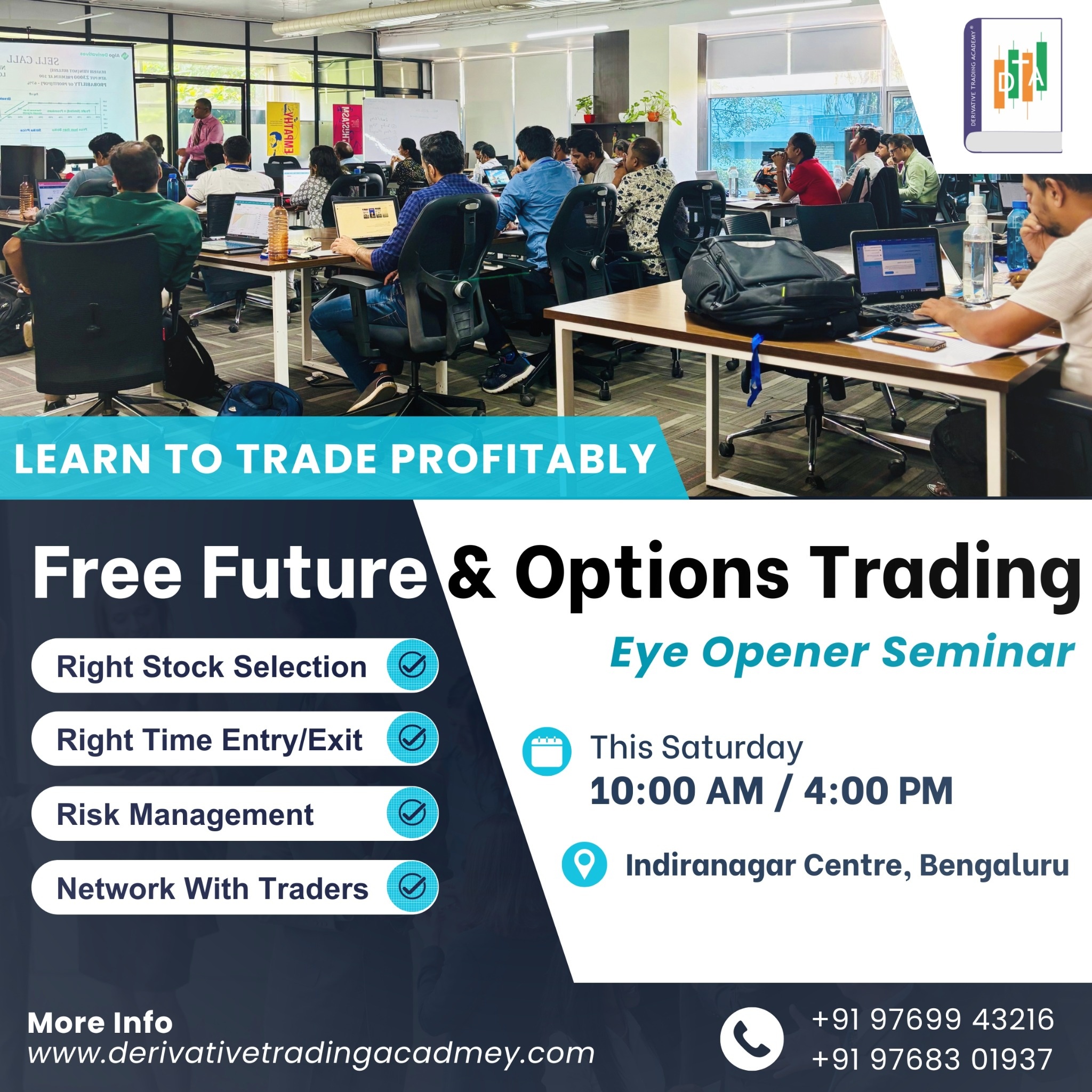 Derivative Trading Academy Facebook ad: Attend Bengaluru's Largest F&O Trading Seminar