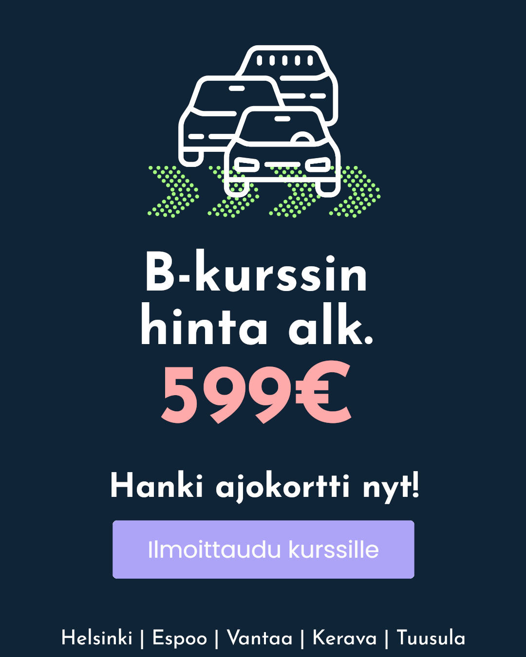 Meilahden Autokoulu Facebook ad: Autokoulun hinta alk. 599 € | B-ajokortti | Valitse sopiva…