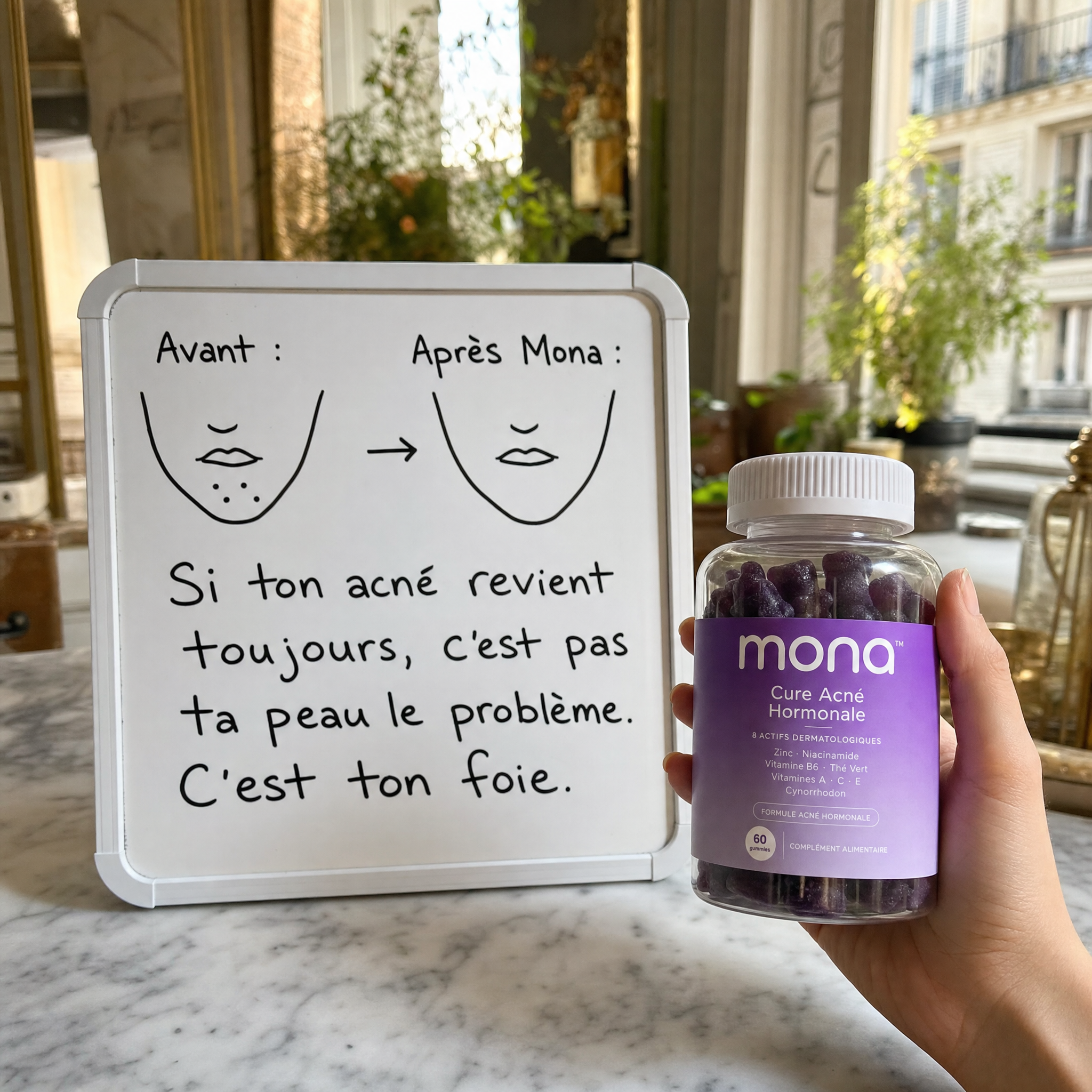 Mona Ritual Facebook ad: L'acné hormonale a sa cure.