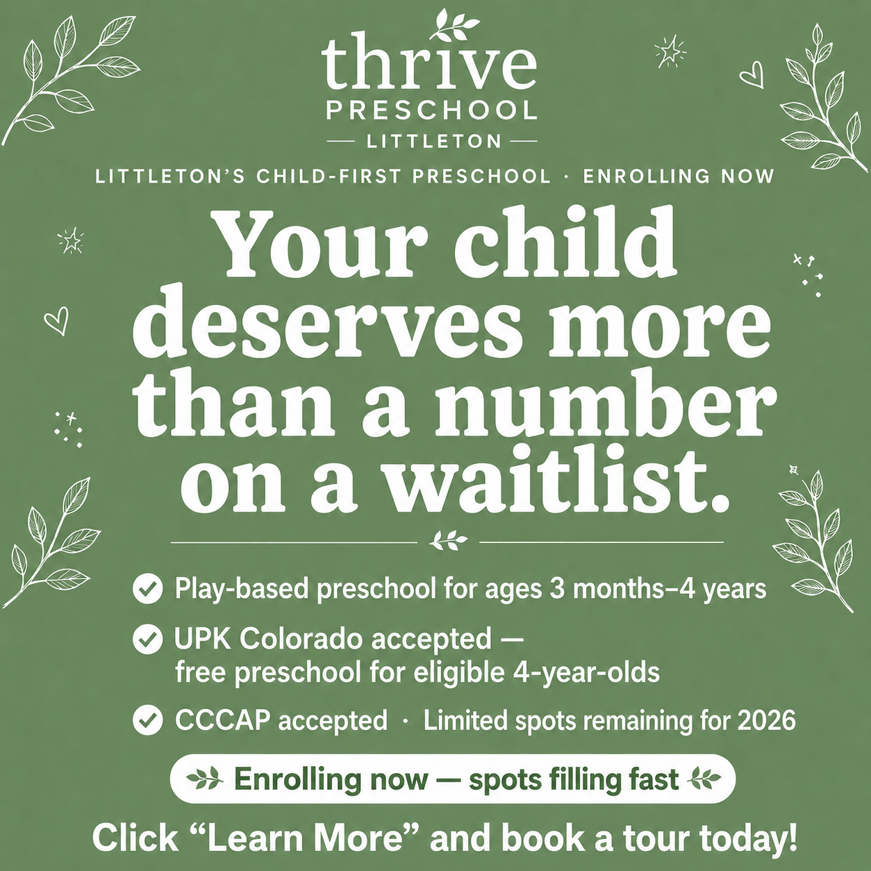 Thrive Littleton Facebook ad: PSA: Parents!