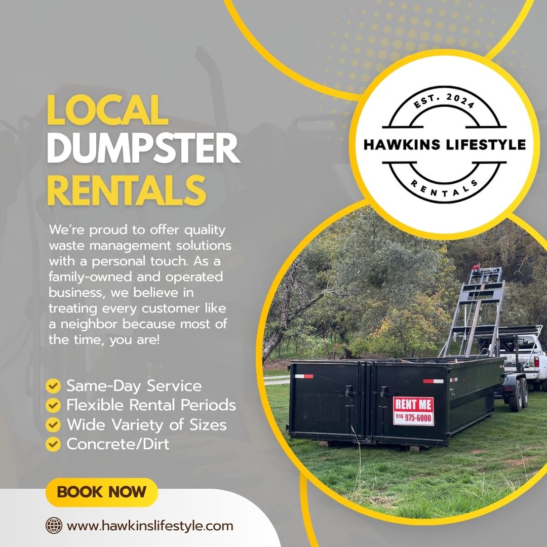 Hawkins Lifestyle Dumpster Rentals Facebook ad: We offer affordable and reliable dumpster rental services…