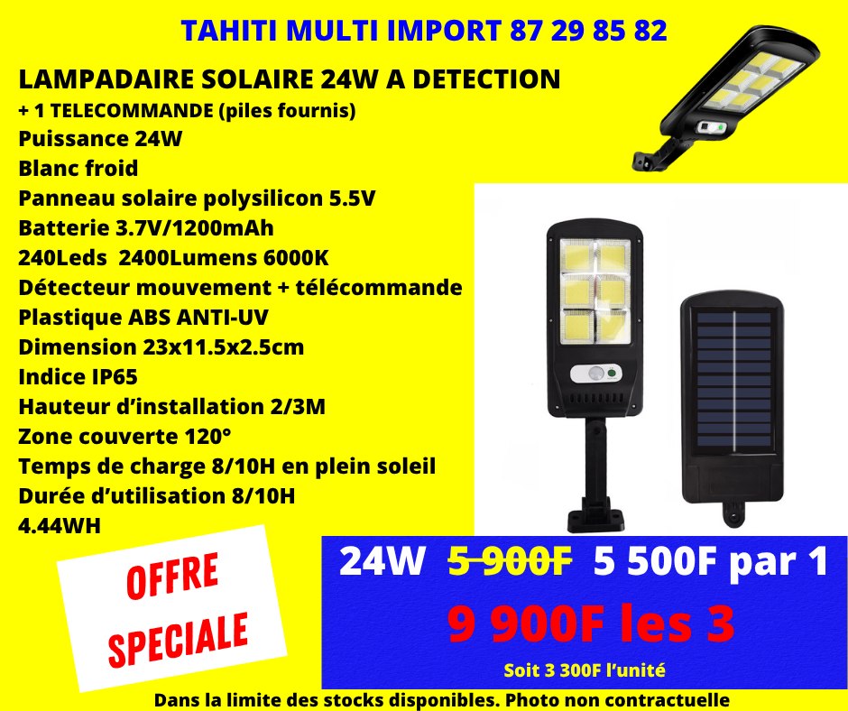 Tahiti MULTI Import Facebook ad: NOUVEL ARRIVAGE LAMPADAIRE SOLAIRE