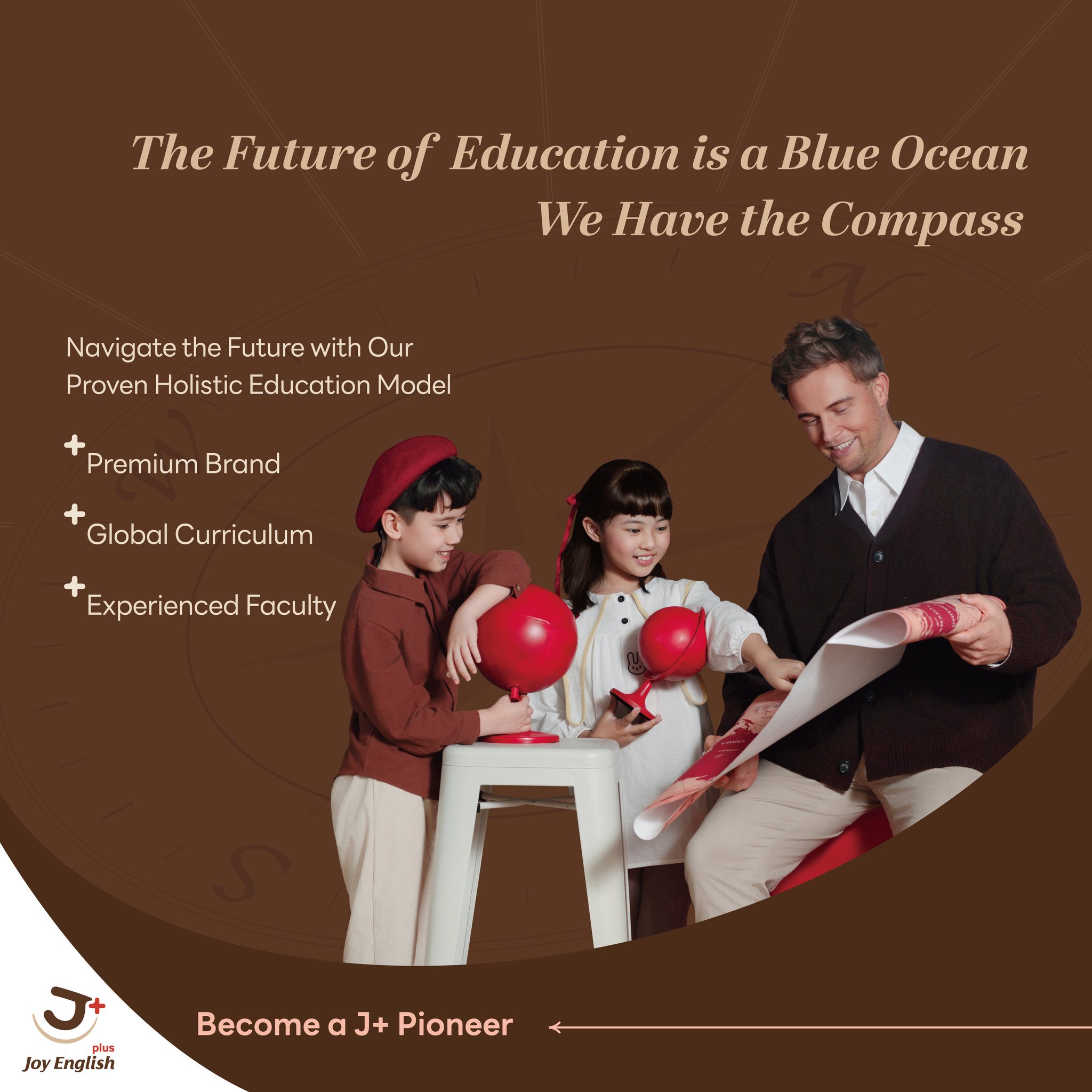 Joy English Plus Facebook ad: The future of education is a blue ocean.