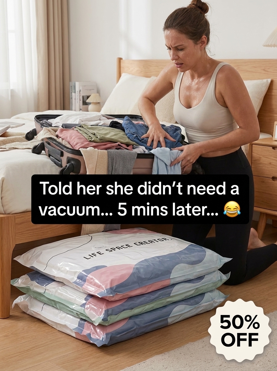 Rowgins3 Facebook ad: No-Pump Vacuum Storage Compression Bags