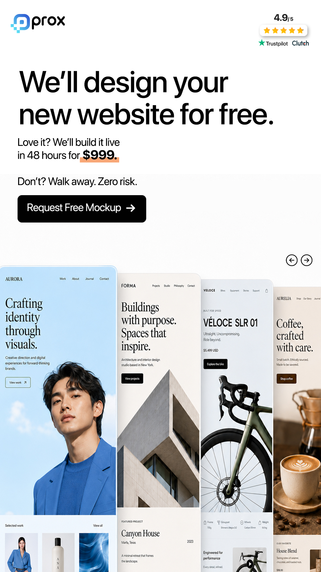 Prox Digital Agency Facebook ad: Love Your New Design Or Pay Nothing.