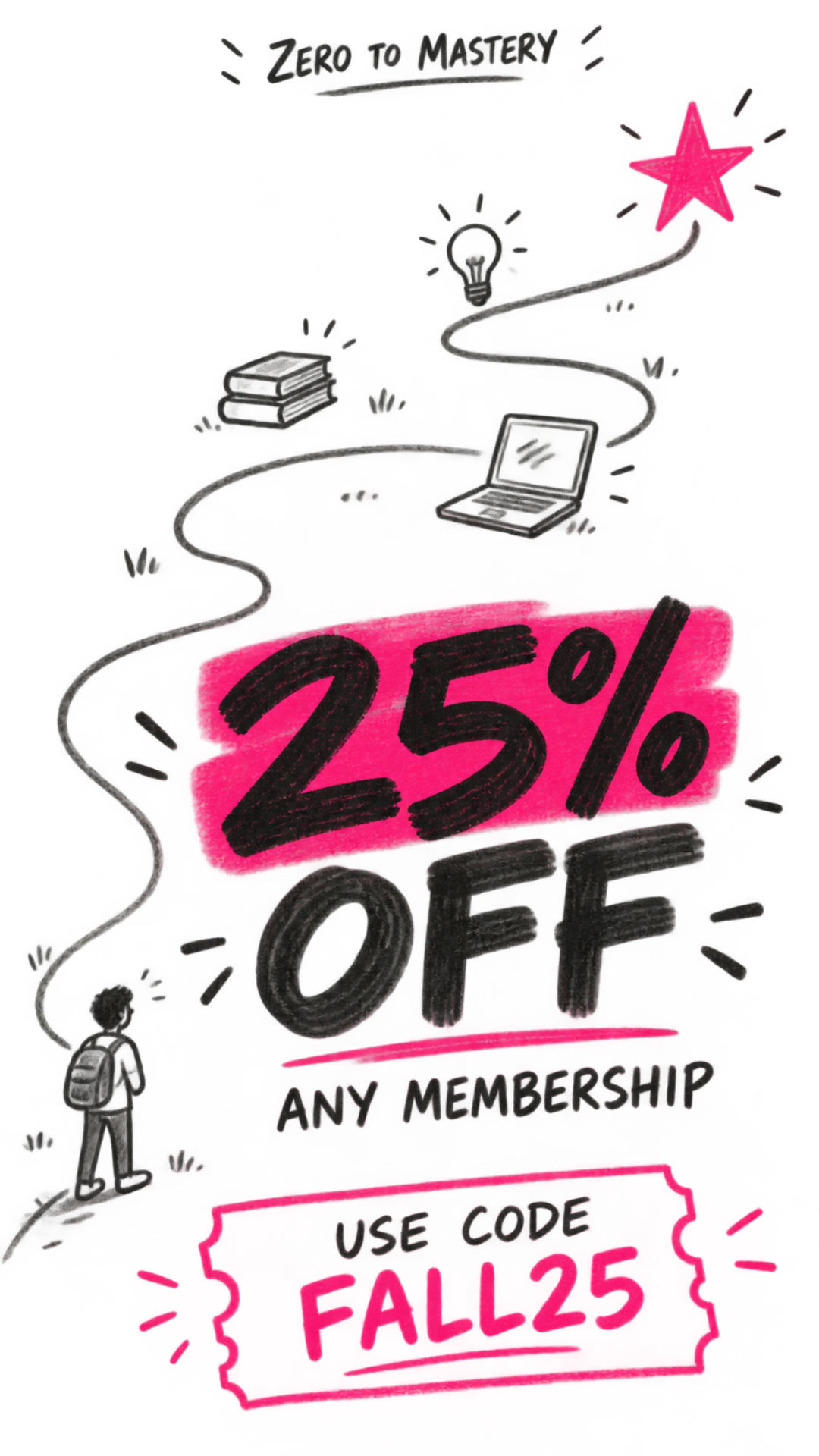 Zero To Mastery Facebook ad: 25% OFF ANY MEMBERSHIP