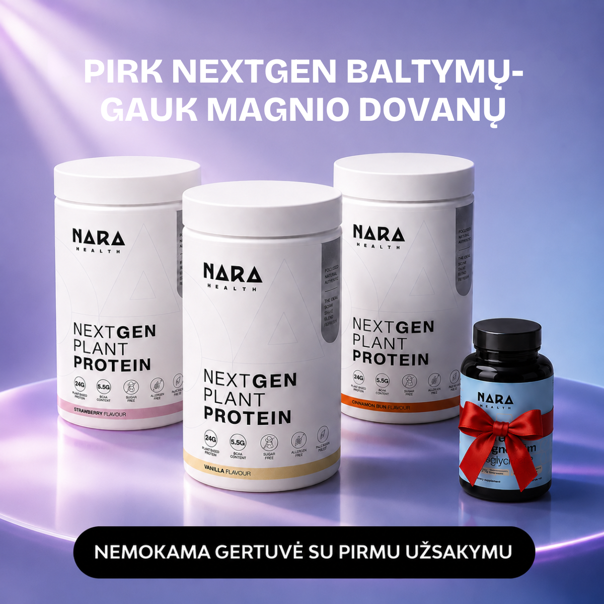 NARA.health Facebook ad: Baltymai + magnis DOVANŲ