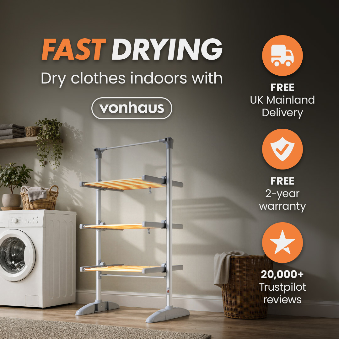 Vonhaus Facebook ad: Make Indoor Drying Easier