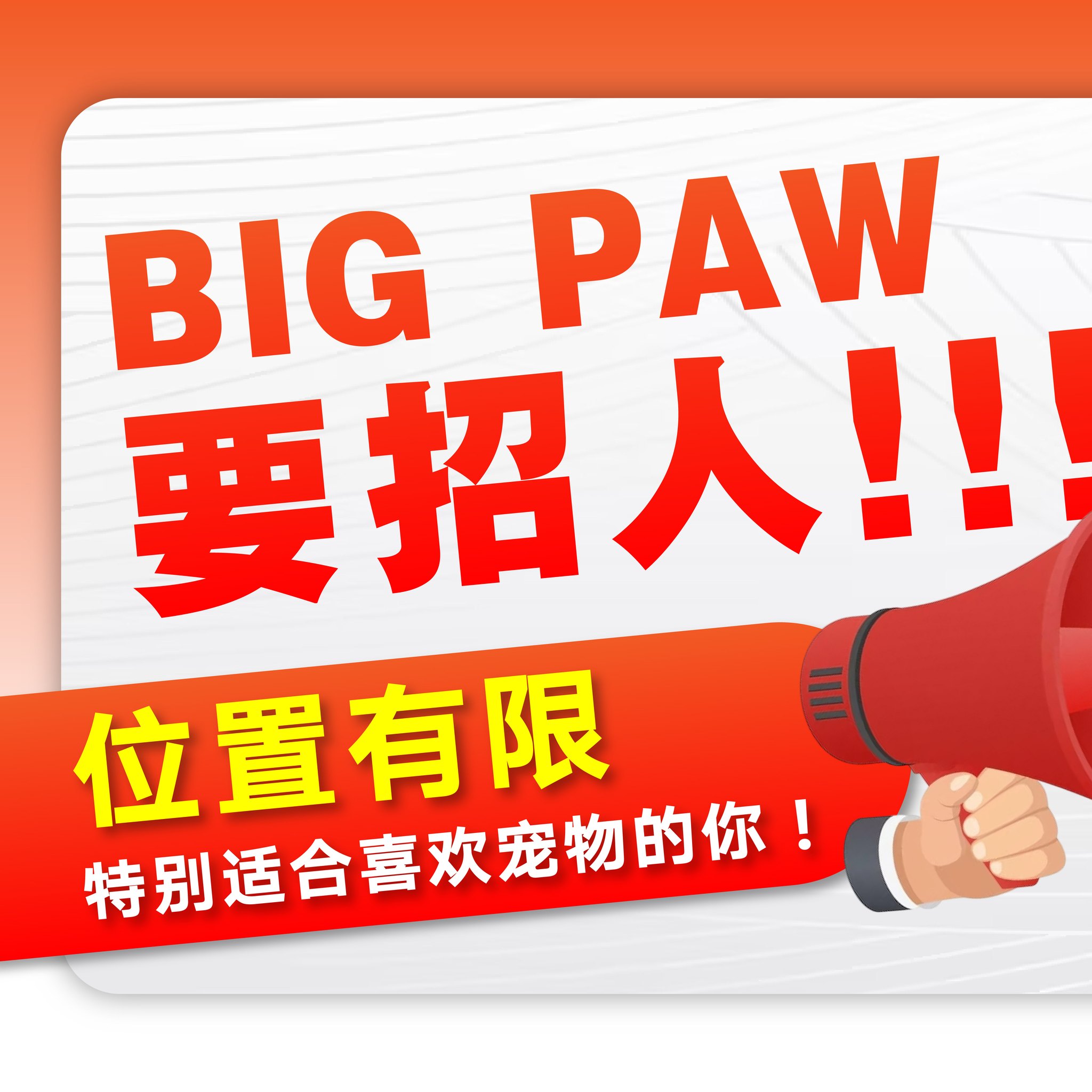 Big Paw Care 护心宝 Facebook ad: 我们要请人 想要一起发展宠物健康行业的伙伴来!