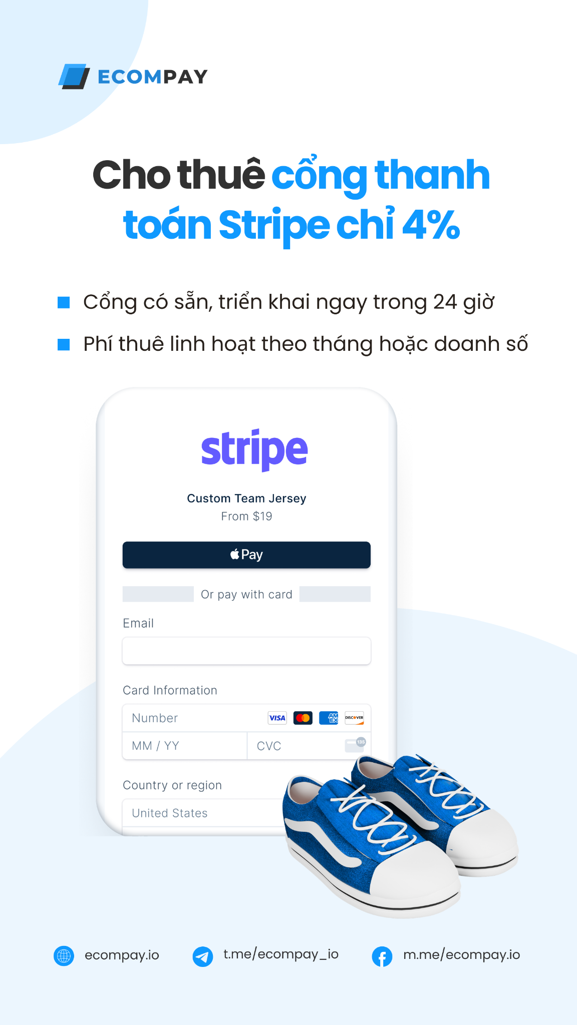 Ecompay Facebook ad: Cho thuê cổng Stripe, payout hằng ngày!