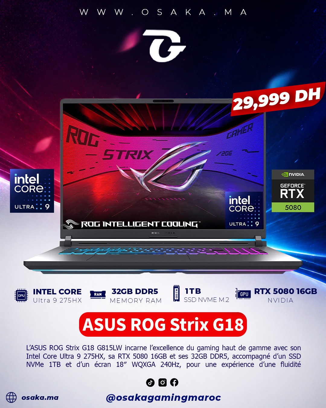 Osaka Gaming Maroc Facebook ad: L’ASUS ROG Strix G18 G815LW est une véritable…