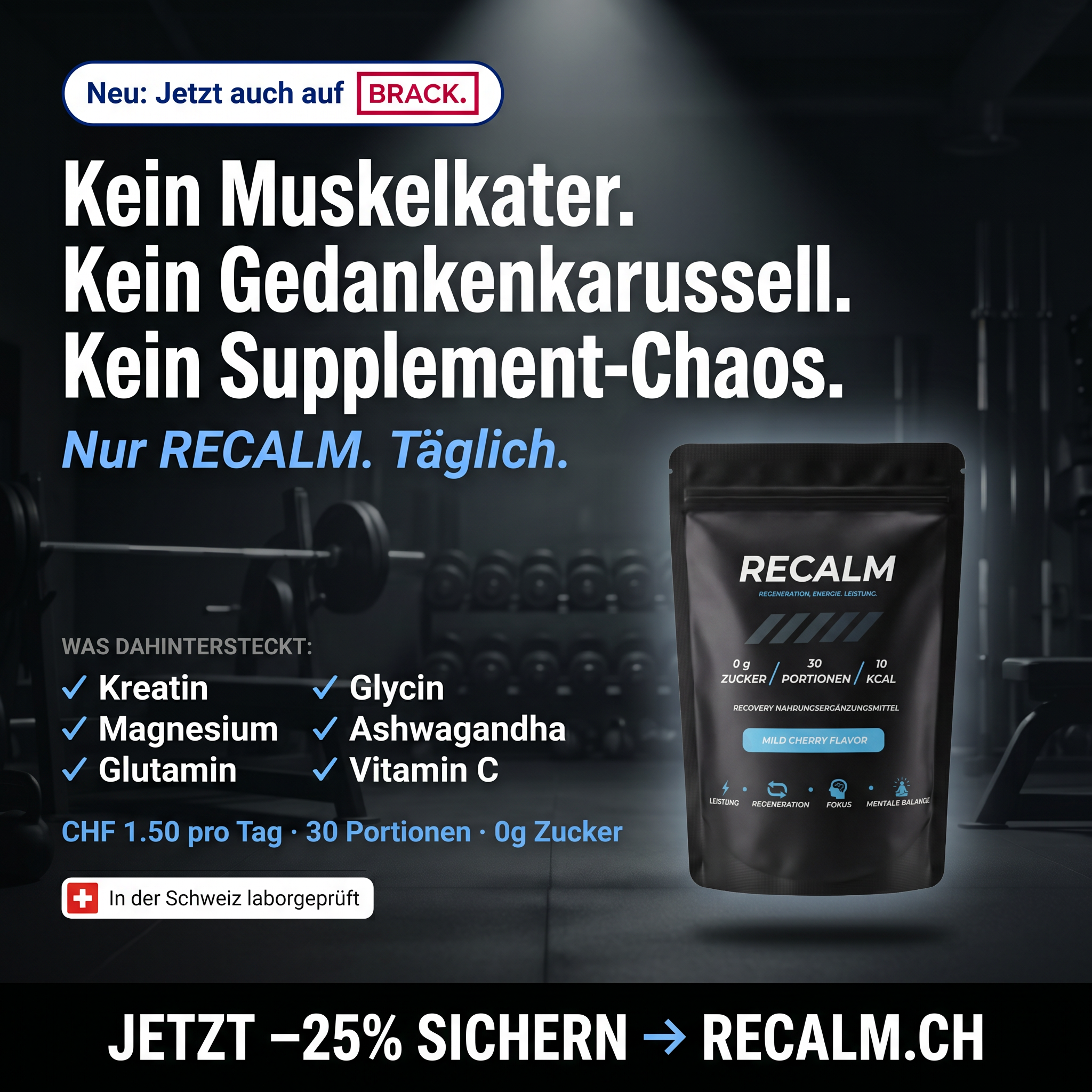 Recalm Facebook ad: 2+1 Gratis Shaker - nur bis Sonntag