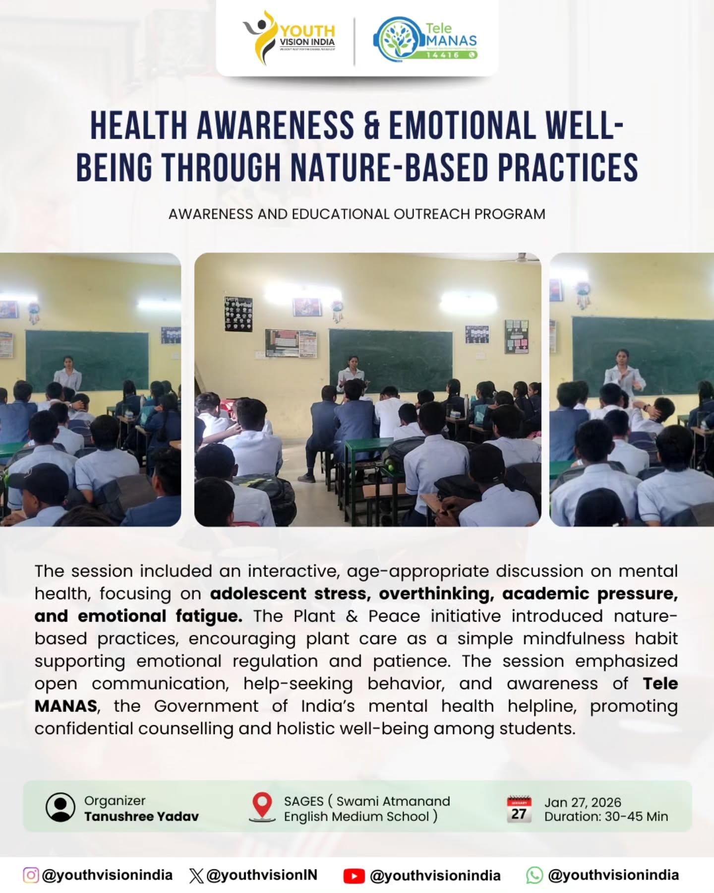 youthvisionindia Facebook ad: Nurturing Minds & Growing Resilience