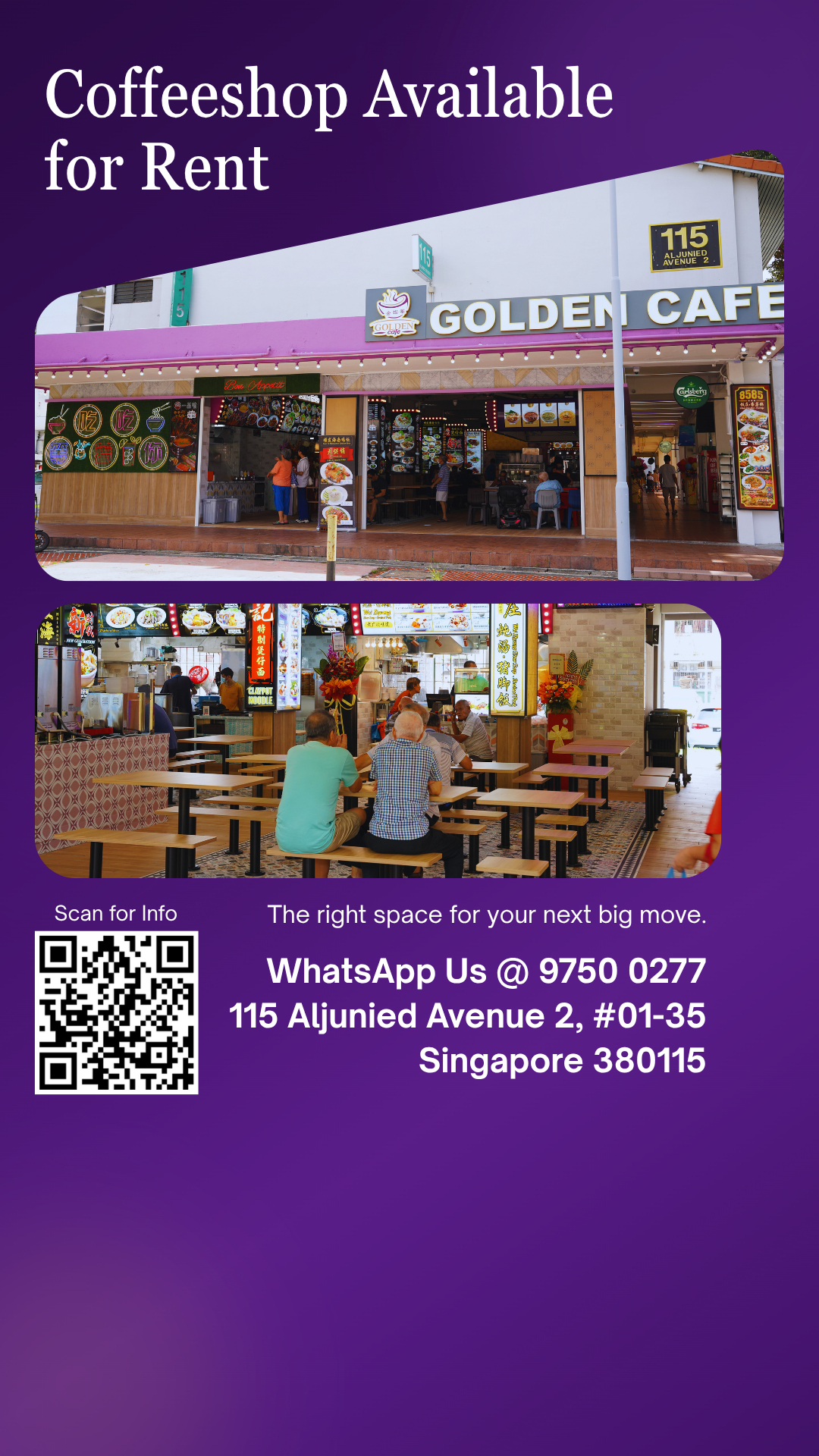 Golden Cafe Singapore Facebook ad: COFFEESHOP FOR LEASE, WHOLE UNIT