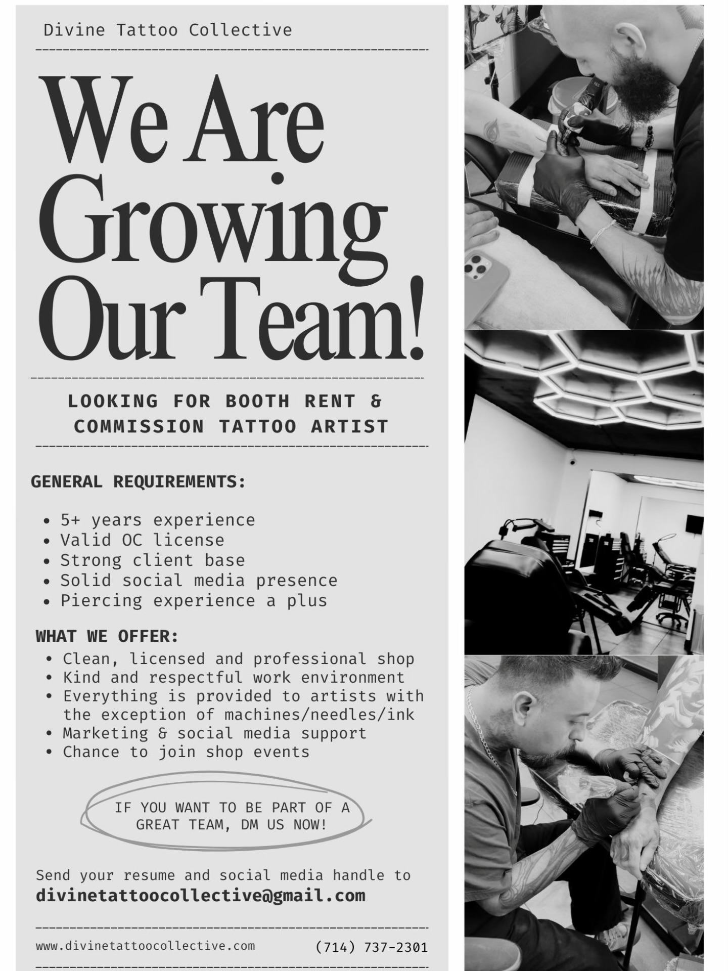 Divine Tattoo Collective Facebook ad: OUR TEAM IS GROWING!