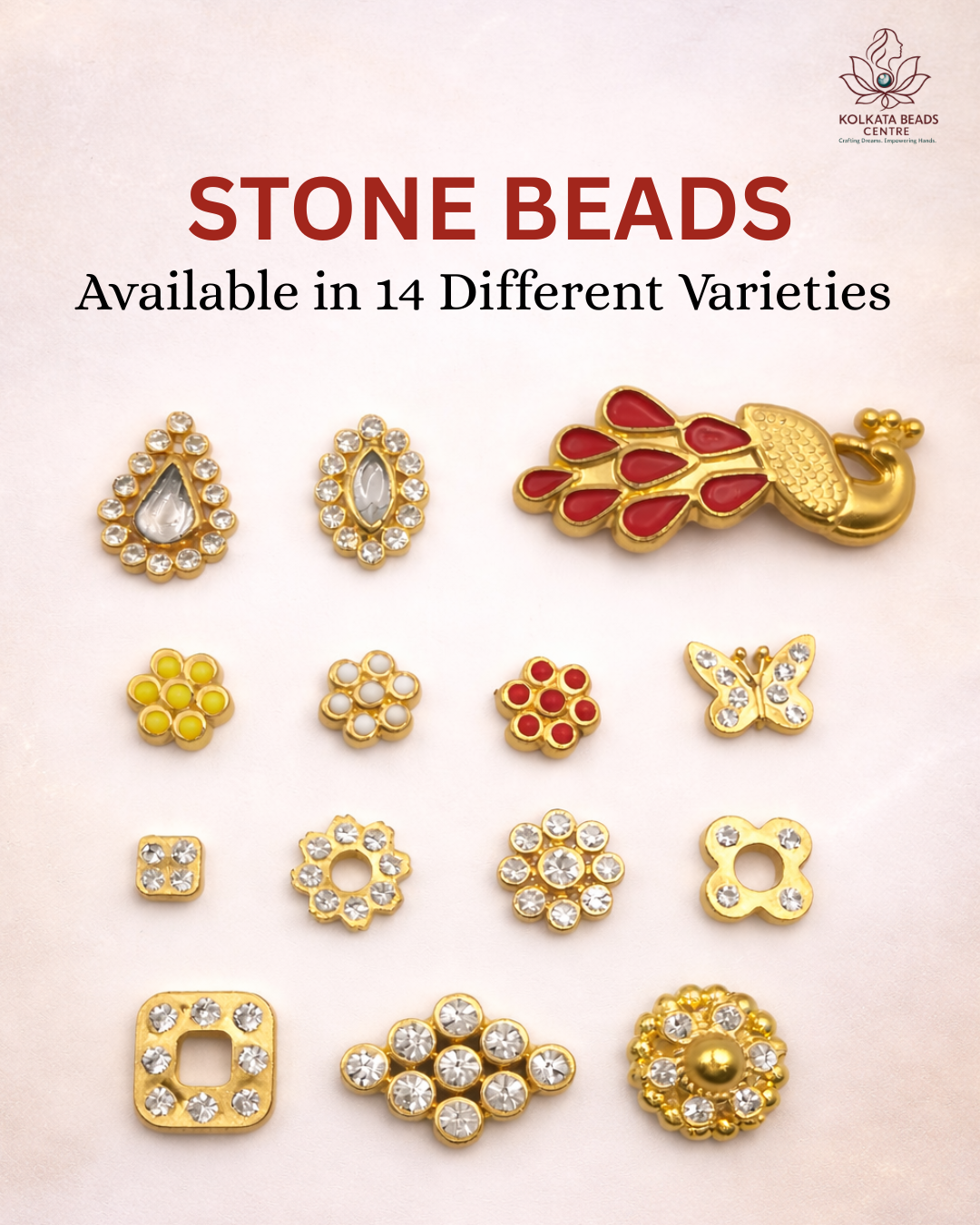 Kolkata Beads Centre Facebook ad: Stone Beads, Available in 14 Beautiful Varieties!