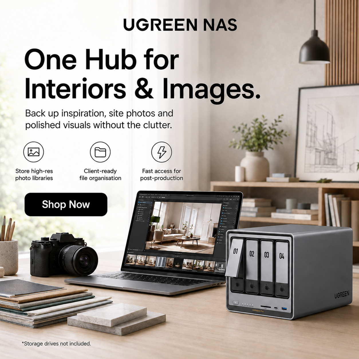 Ugreen NASync UK Facebook ad: One Hub for Interiors & Images