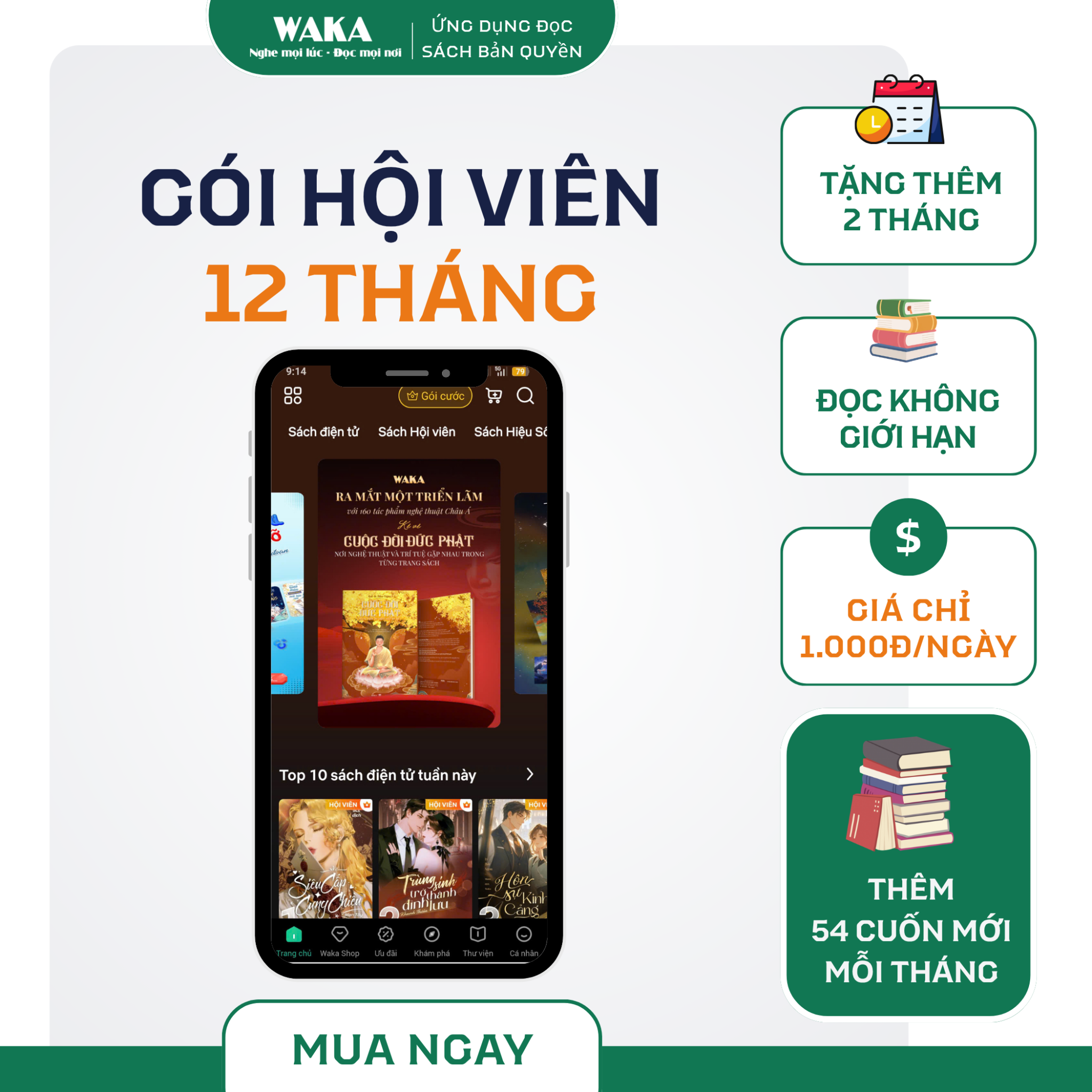 Waka.vn Facebook ad: CHỈ 1K/NGÀY: MỞ KHÓA THƯ VIỆN SÁCH 20000+ nội dung