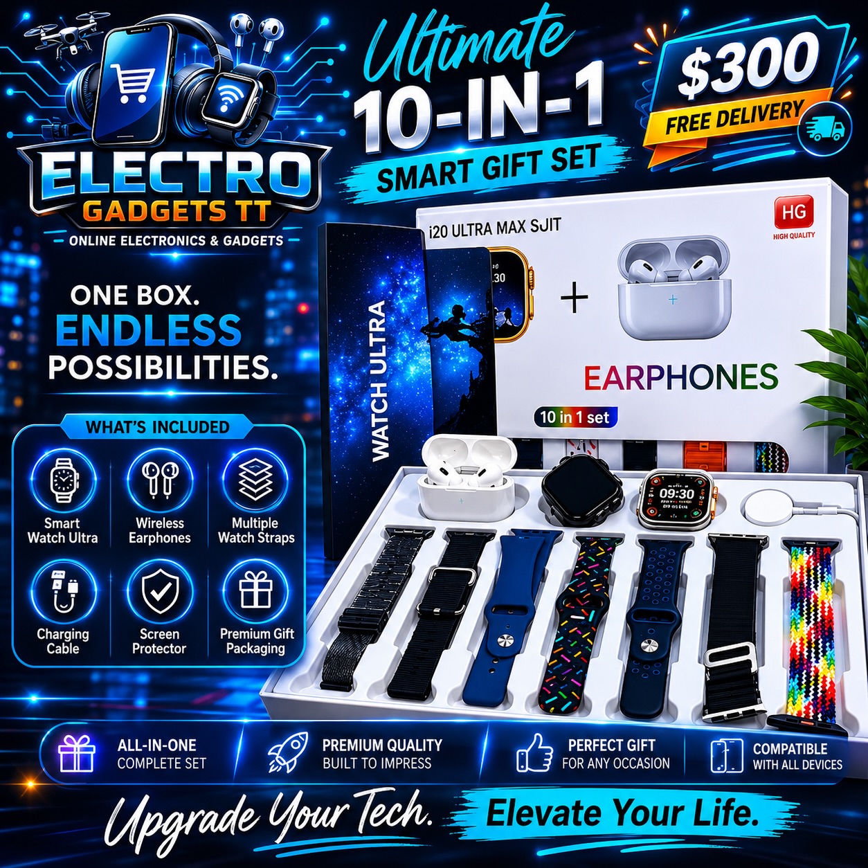 Electro Gadgets TT Facebook ad: ULTIMATE 10-IN-1 SMART GIFT SET, ONLY $300!