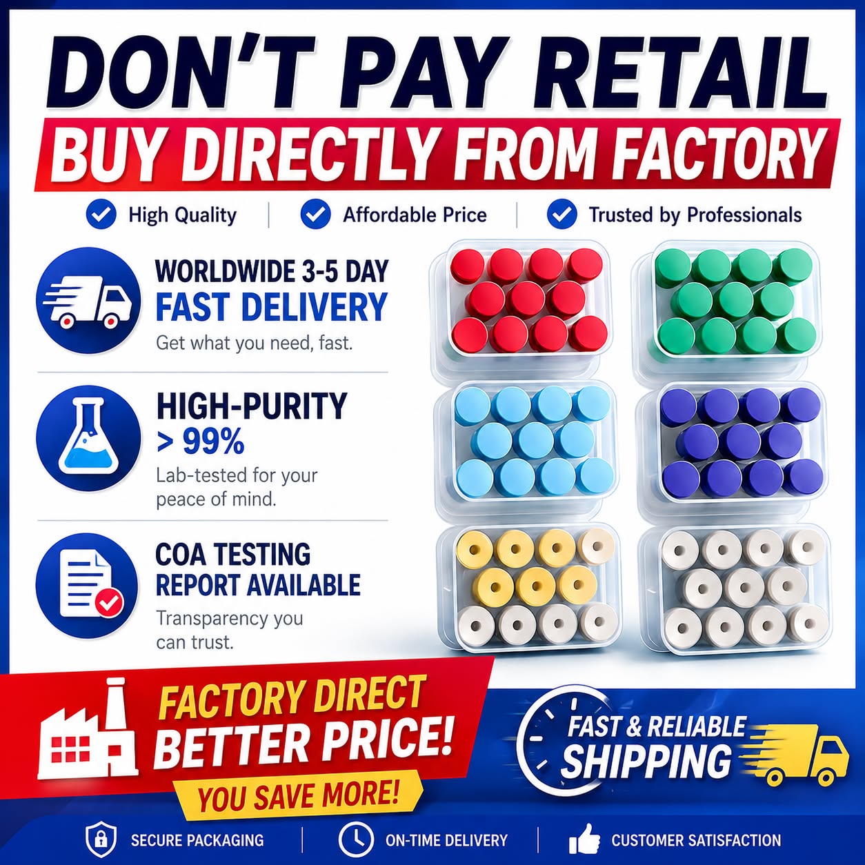 Peptide logistics Facebook ad: Premium Peptides with Direct Factory-Access