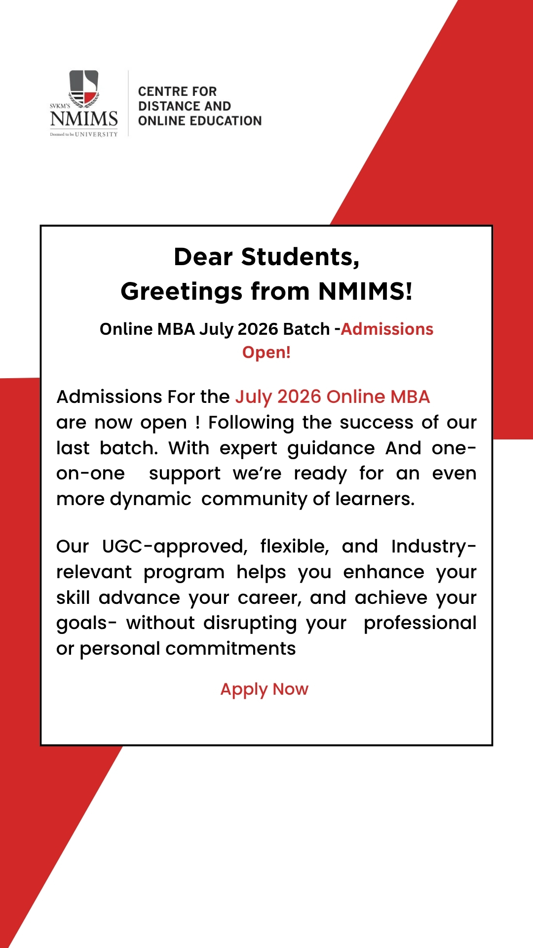 NMIMS Online MBA Facebook ad
