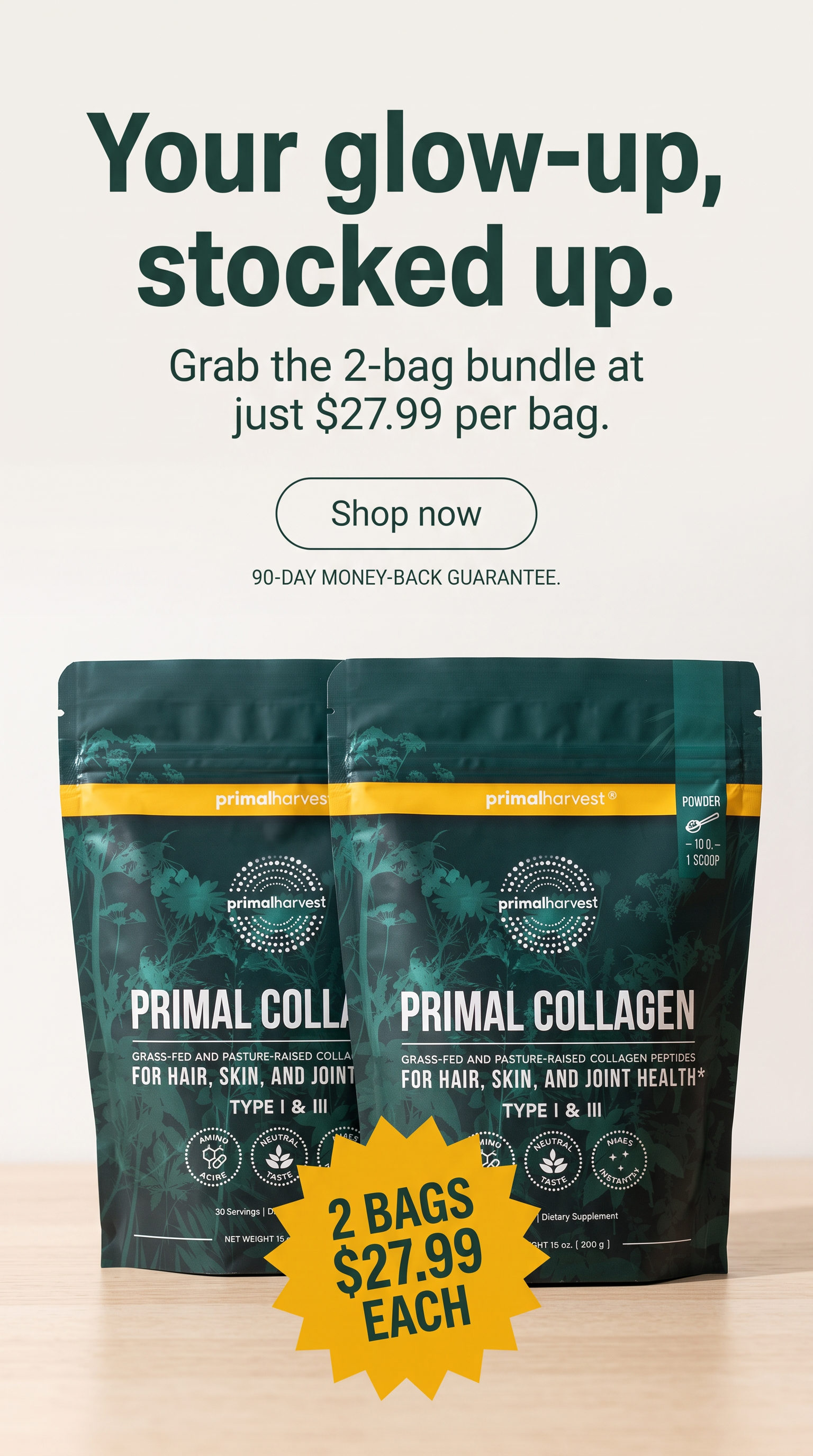 Primal Harvest Facebook ad: Fuller Hair in One Scoop