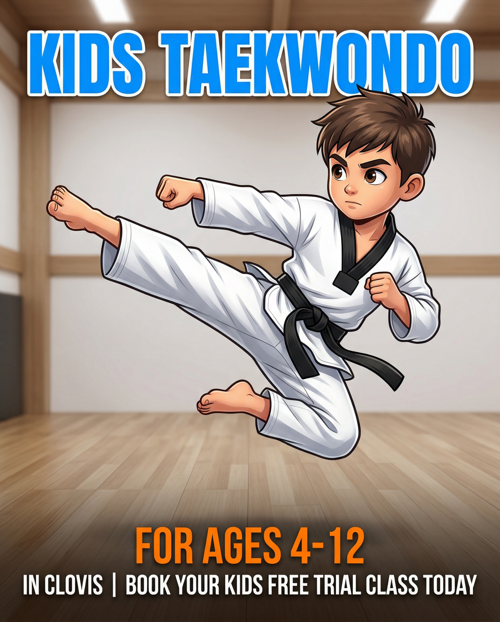 TKE Martial Arts Facebook ad: Free Kids Martial Arts Class in Clovis