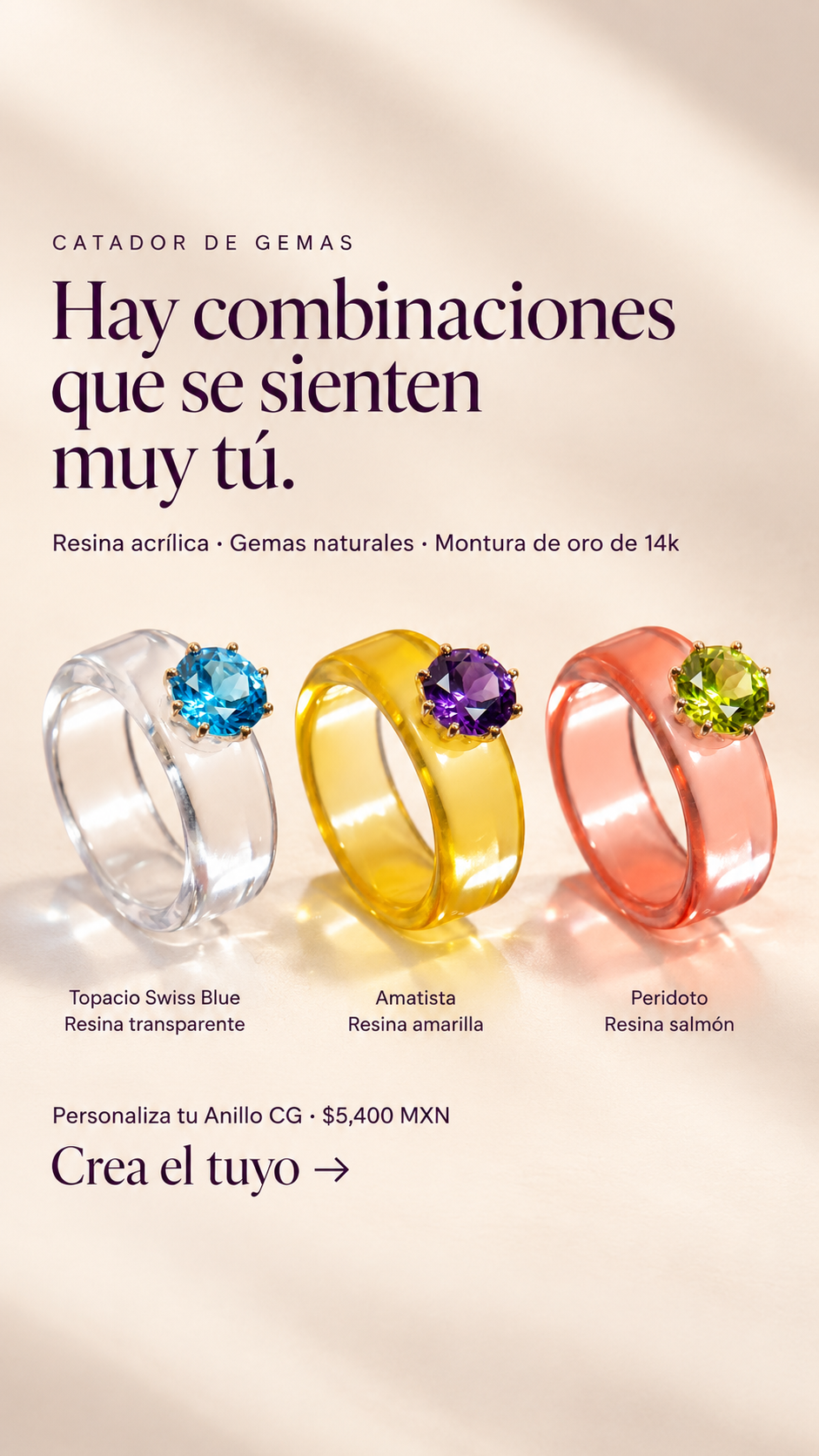 Catador de Gemas Facebook ad: Tu gema. Tu color. Tu anillo.