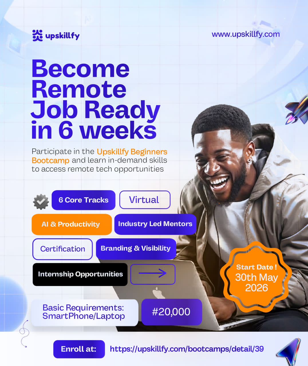Upskillfy Facebook ad: Are you trying to learn a tech skill…