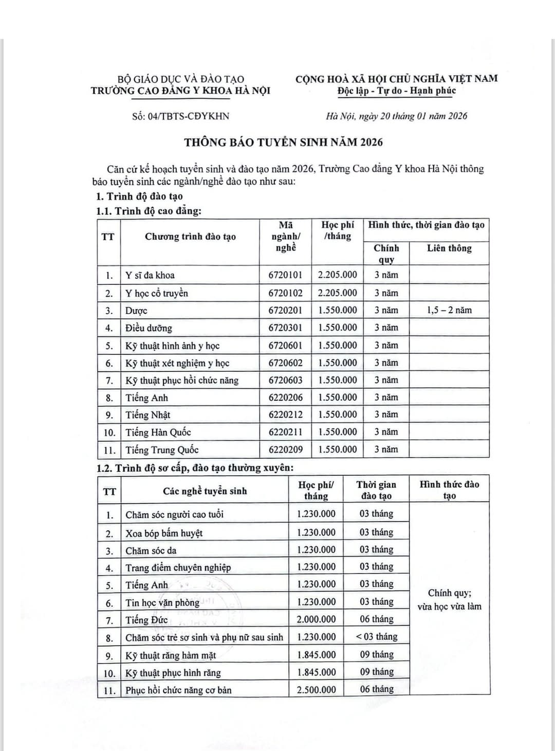 Cao Đẳng Y Khoa Hà Nội Facebook ad: CHÍNH THỨC TUYỂN SINH 2026 - XÉT TUYỂN…