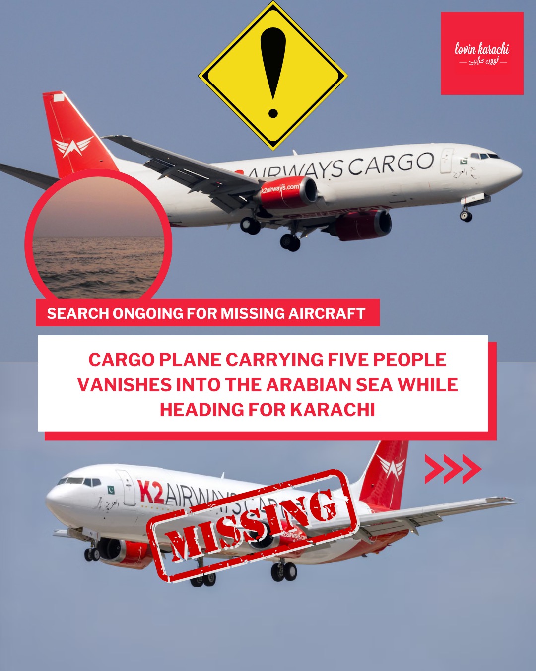 Lovin Karachi Facebook ad: A K2 Airways cargo flight en route from…