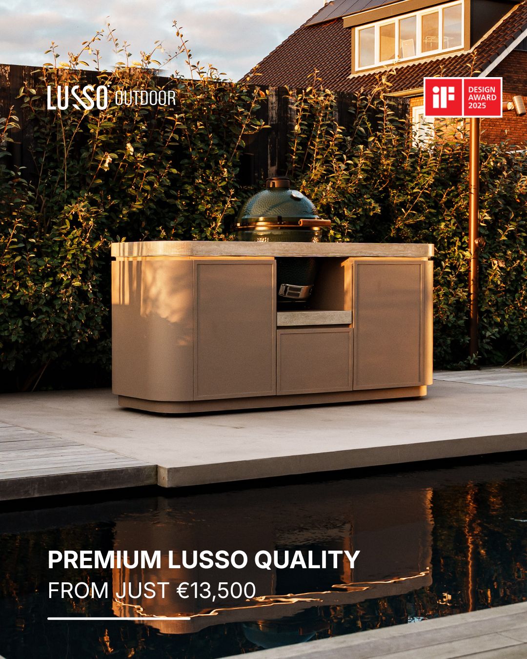 LUSSO Outdoor b.v. High-End Outdoorkitchens Facebook ad: LUSSO kitchen available from €13,500