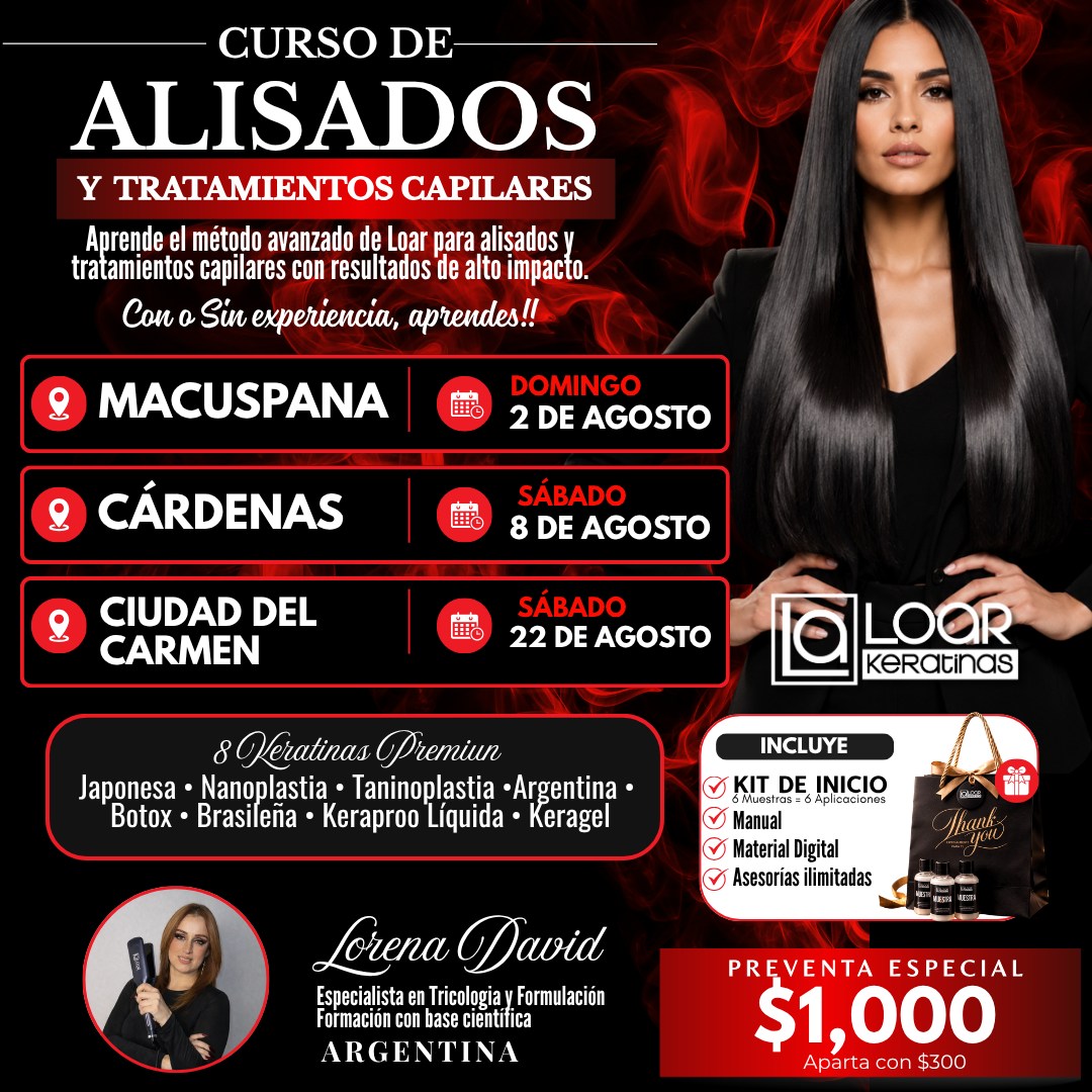 Loar Keratinas Facebook ad: CURSO DE ALISADOS Y TRATAMIENTOS CAPILARES de Loar***