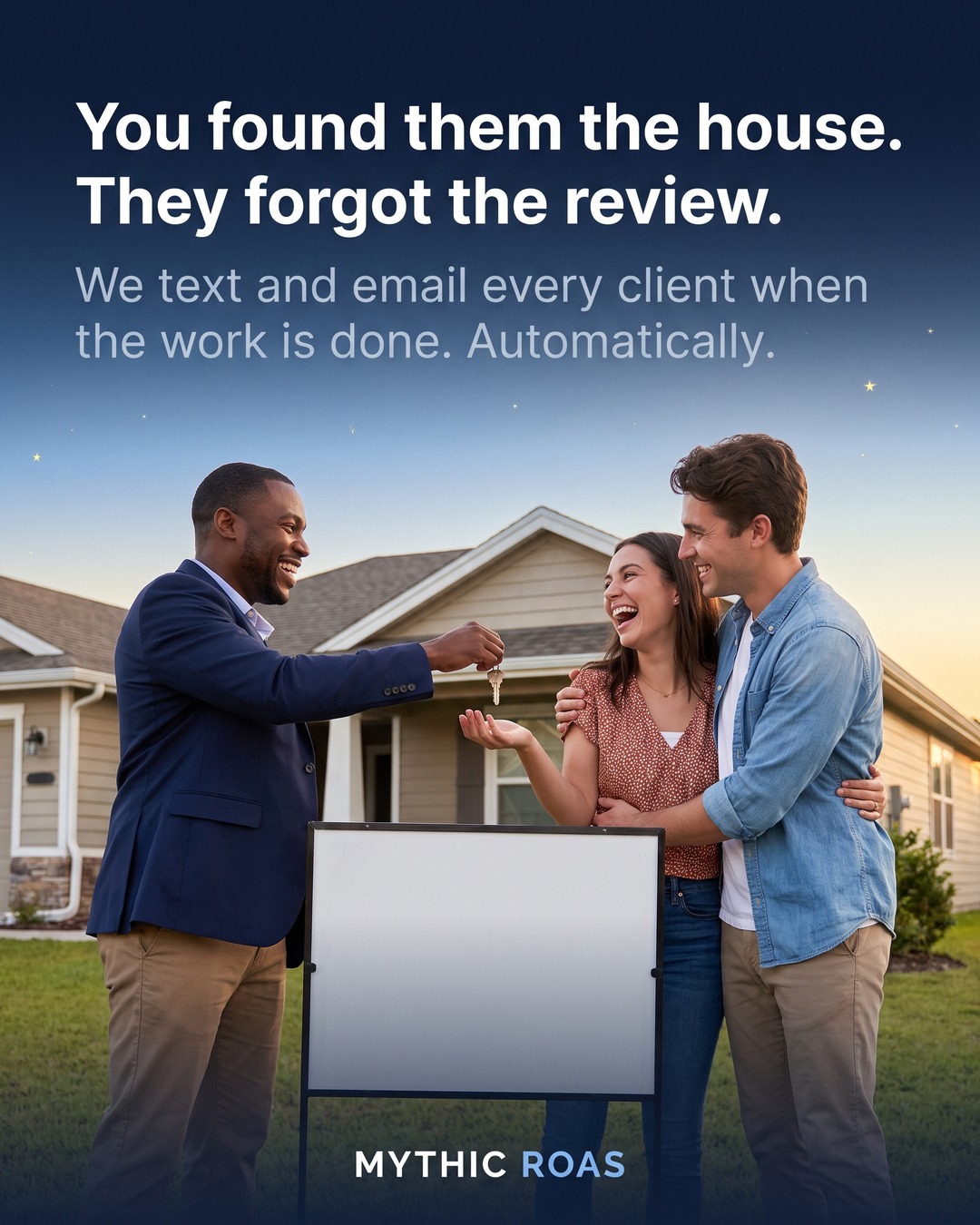 Mythic ROAS Facebook ad: Grateful clients rarely leave reviews