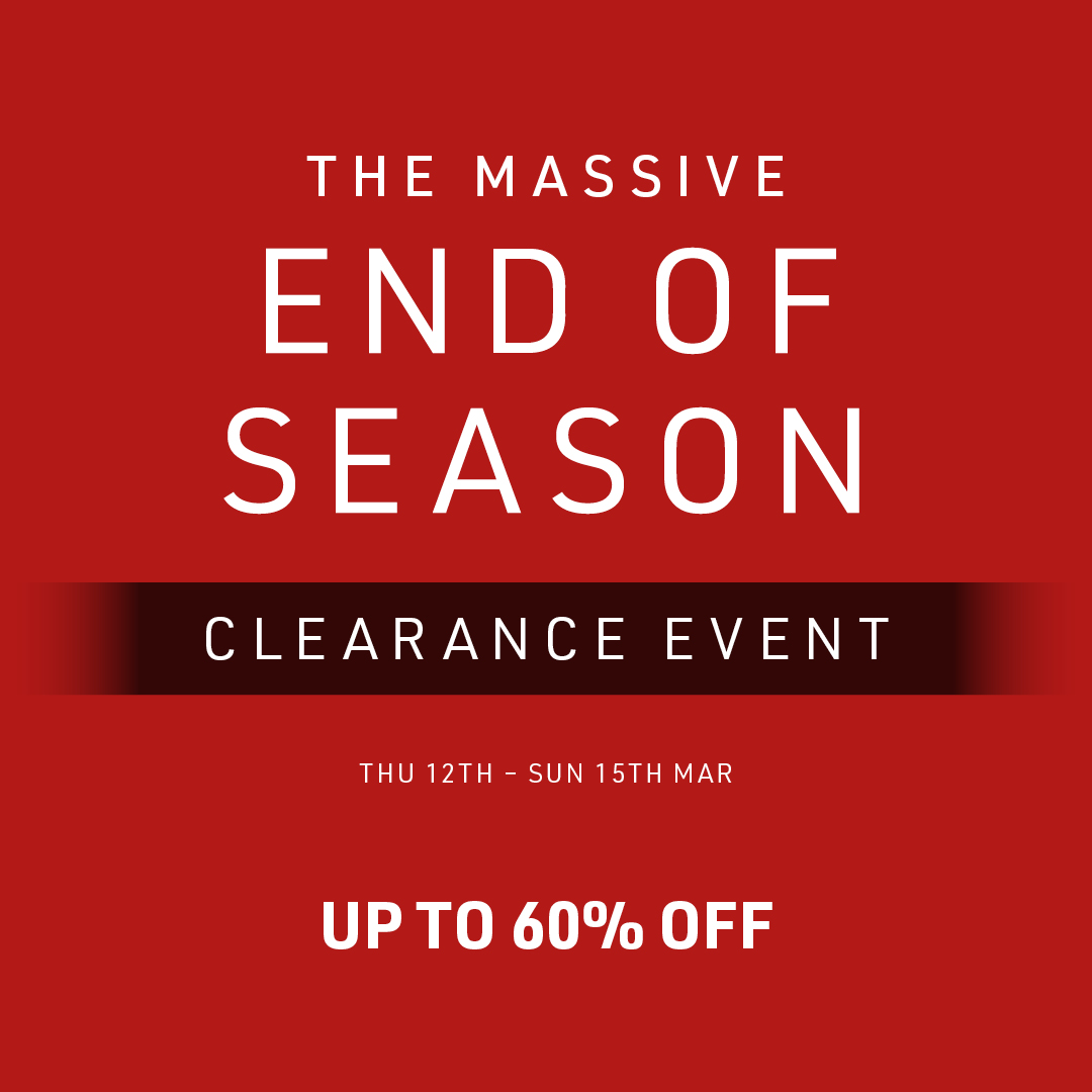 Oliver Matthews Facebook ad: END OF SEASON CLEARANCE EVENT.