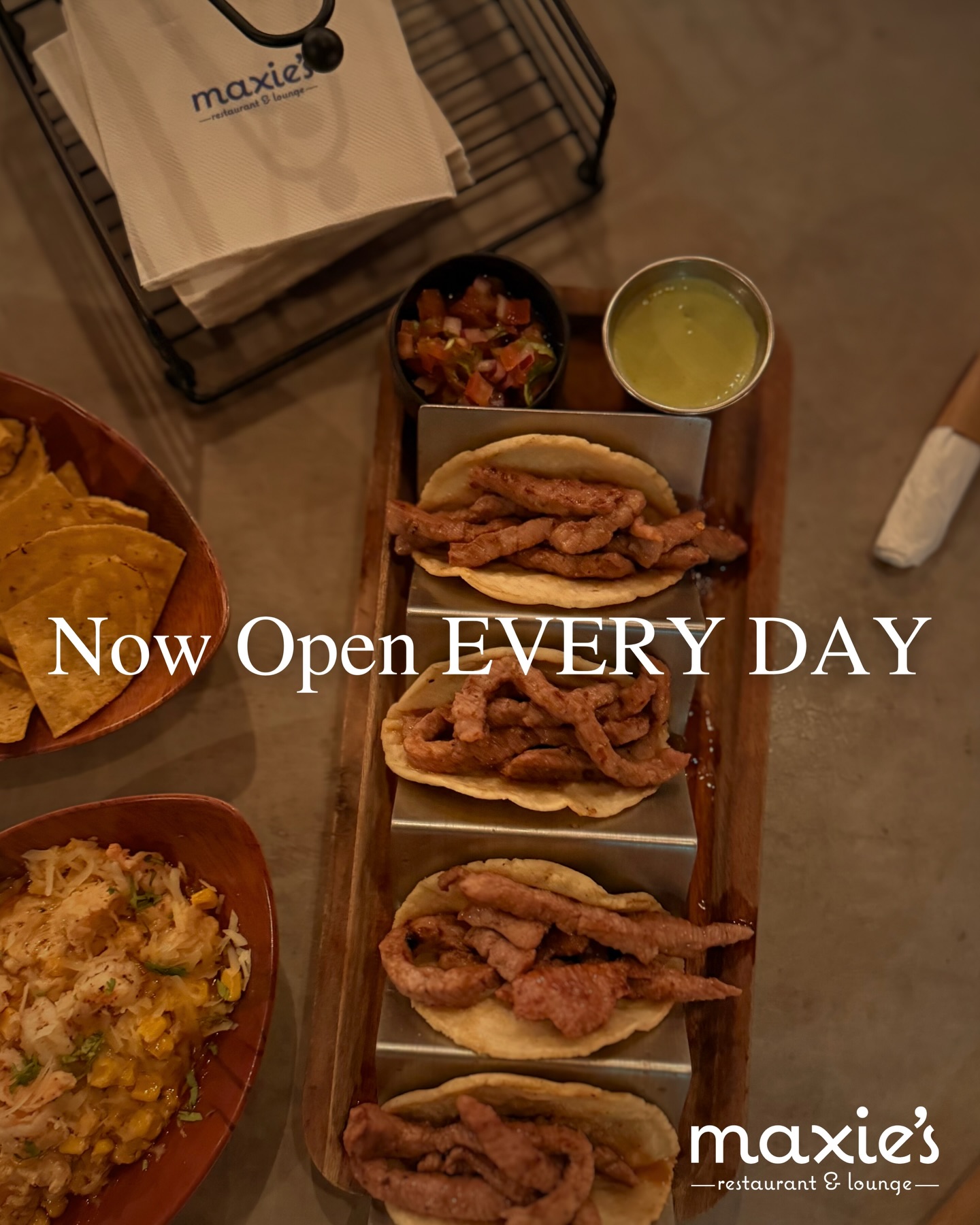Maxie’s Restaurant & Lounge Facebook ad: Maxie’s is now open EVERY DAY!