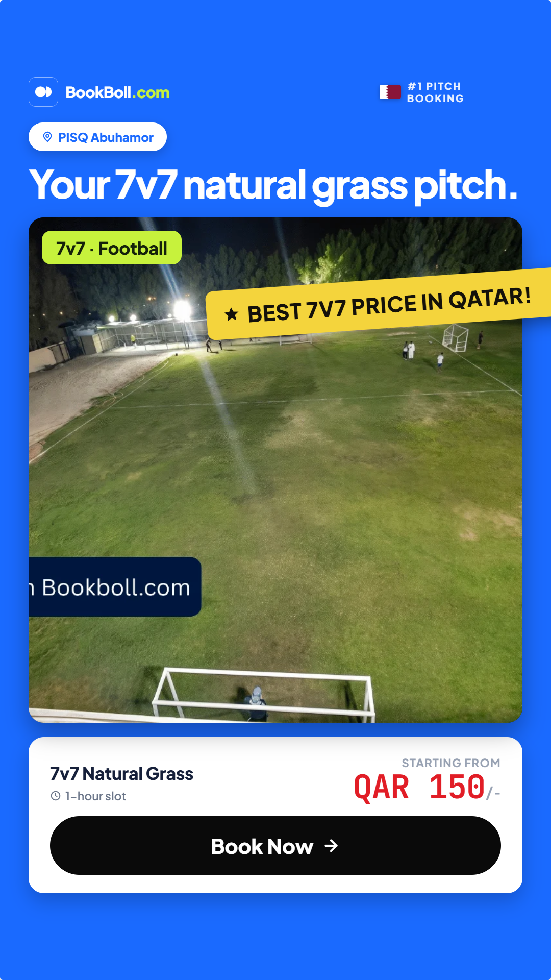 Bookboll.com Facebook ad: Best Football Pitch Prices in Qatar!