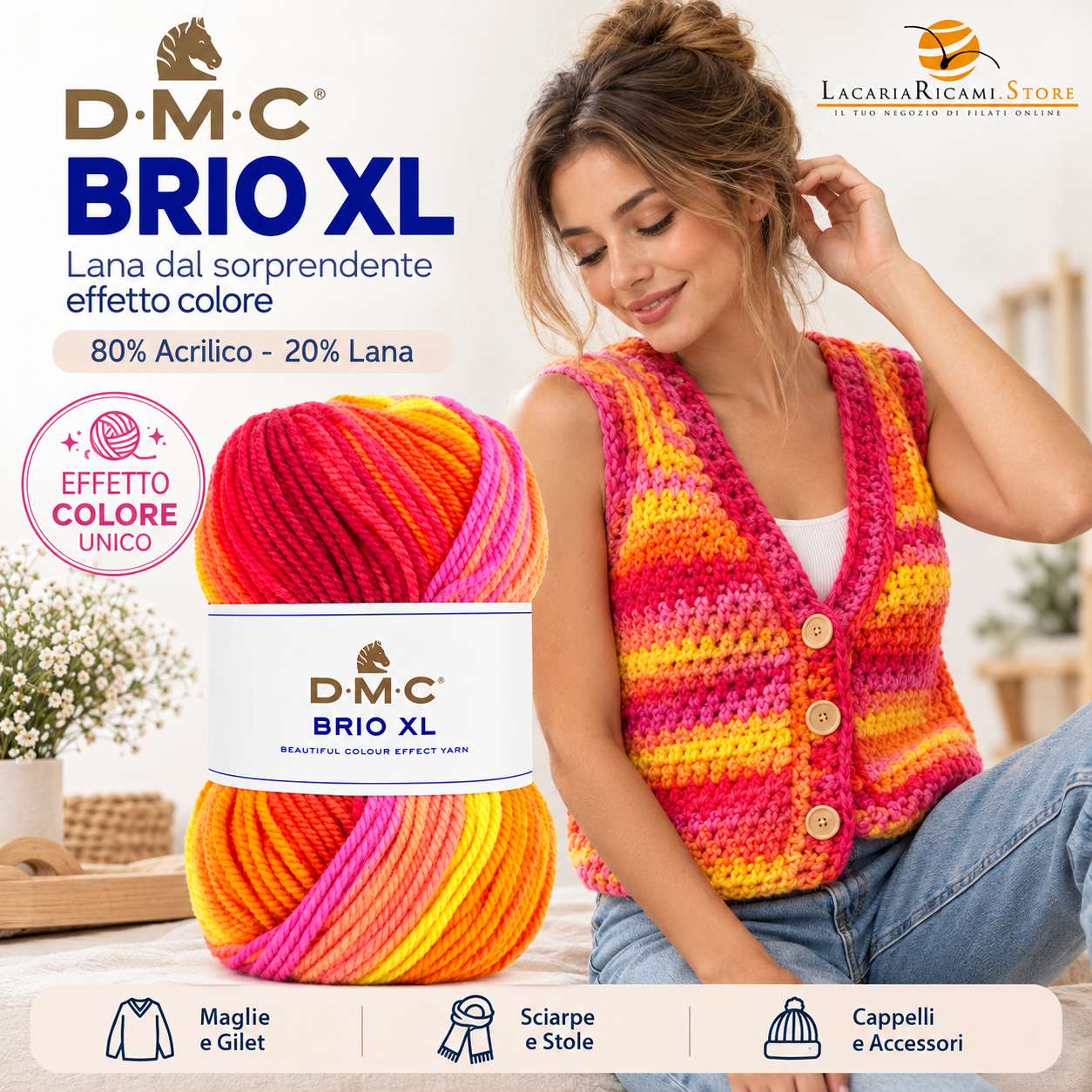 LacariaRicami.Store Facebook ad: Effetto rigato multicolore senza cambiare gomitolo Lana…