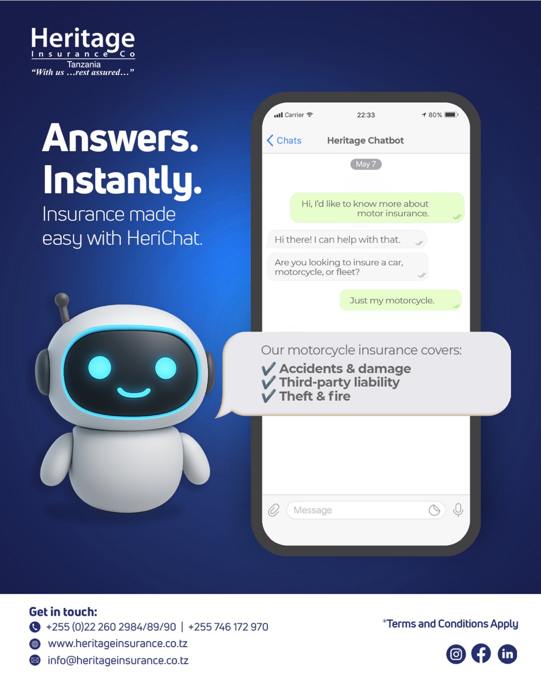 Heritage Insurance Tanzania Facebook ad: Have a question?