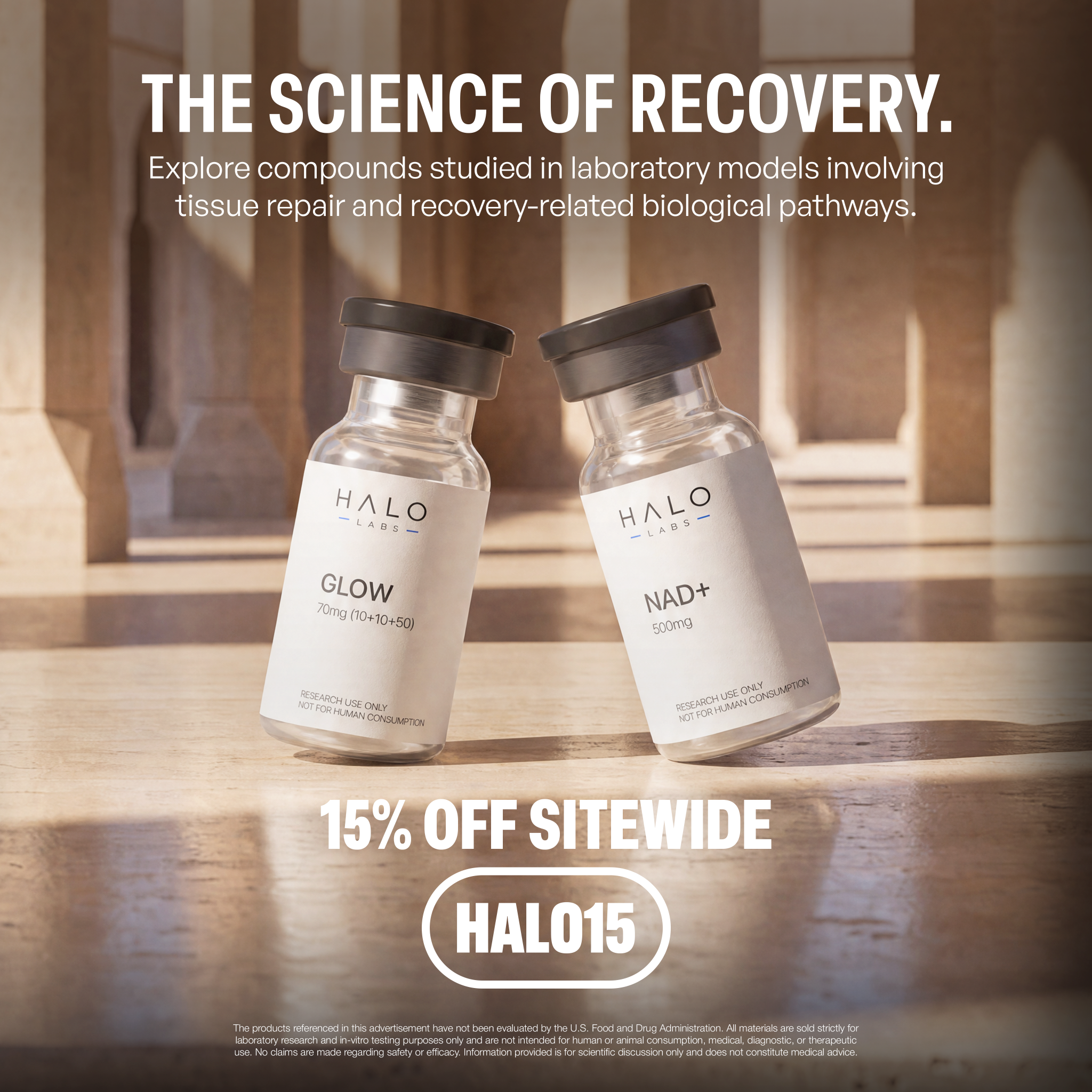 Halo Labs Facebook ad: 15% Off With Code HALO15