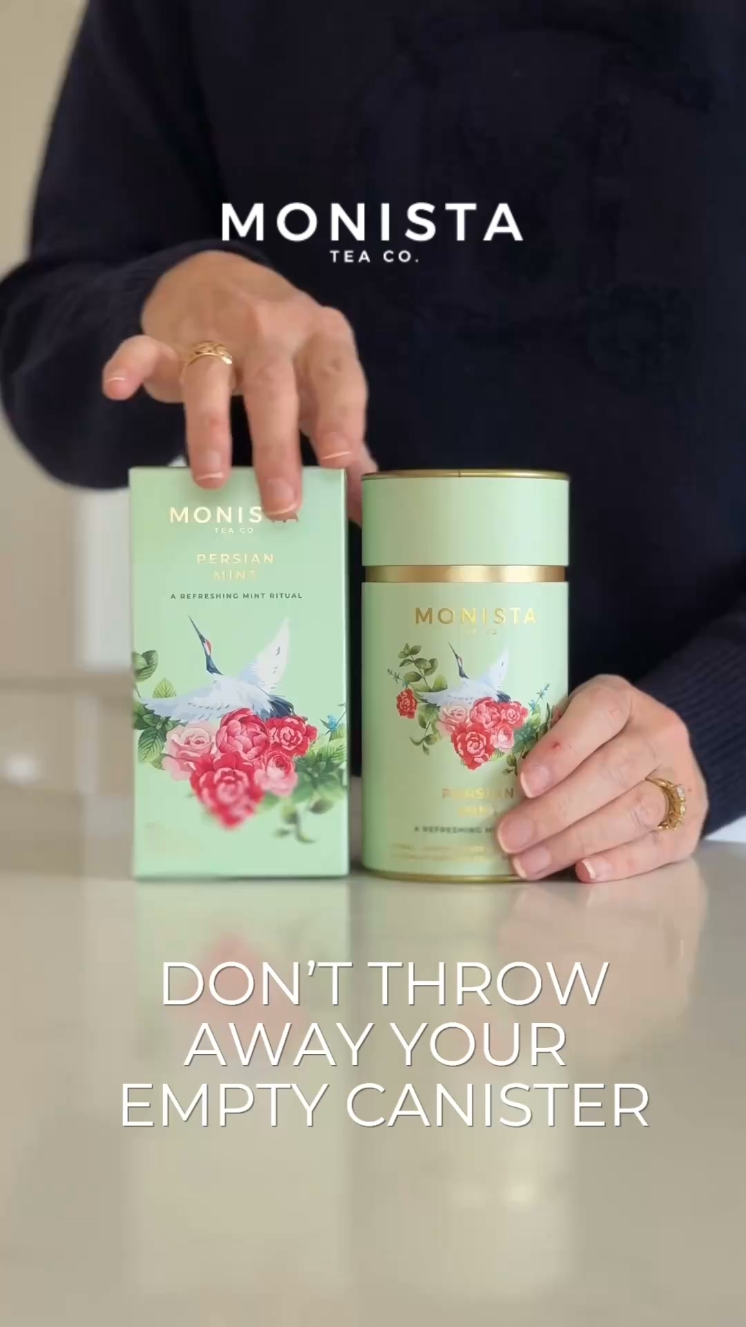 Monista Tea Co. Facebook ad: DON’T THROW OUT YOUR EMPTY CANISTER