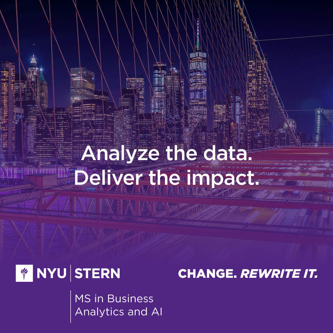 NYU Stern Master of Science in Business Analytics and AI Facebook ad from Nov 25, 2025