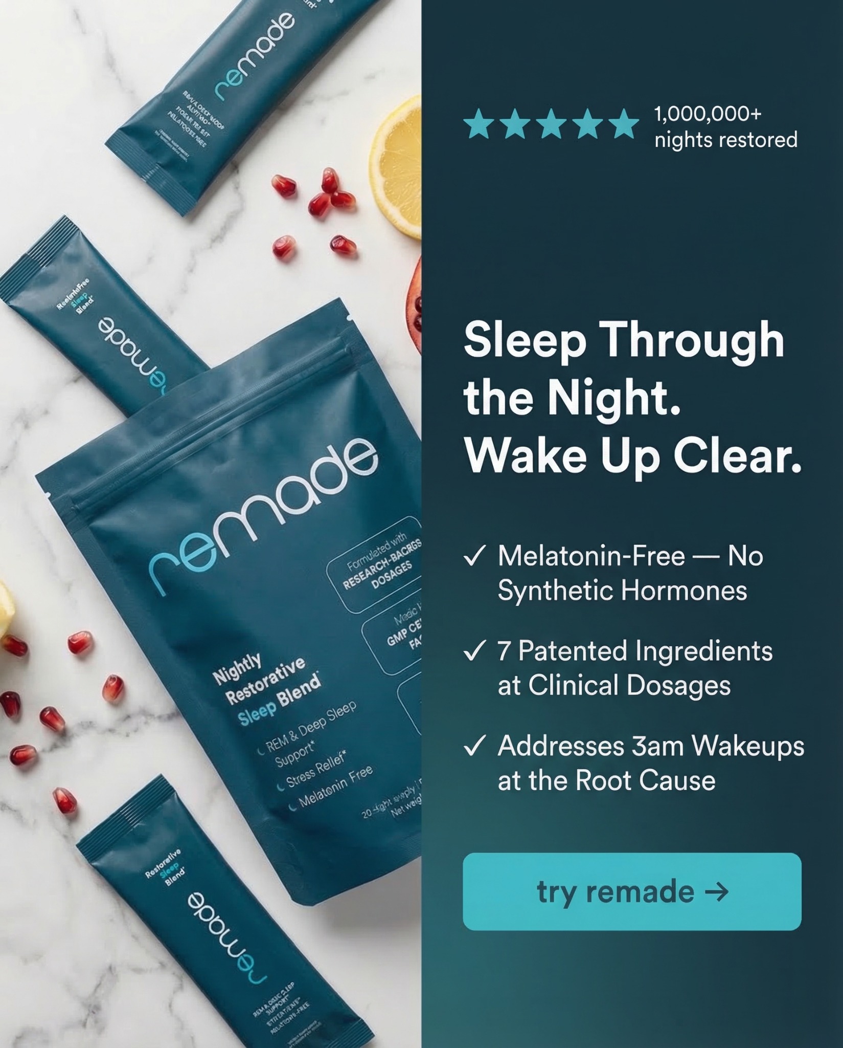 Remade Restorative Sleep Supplement Facebook ad